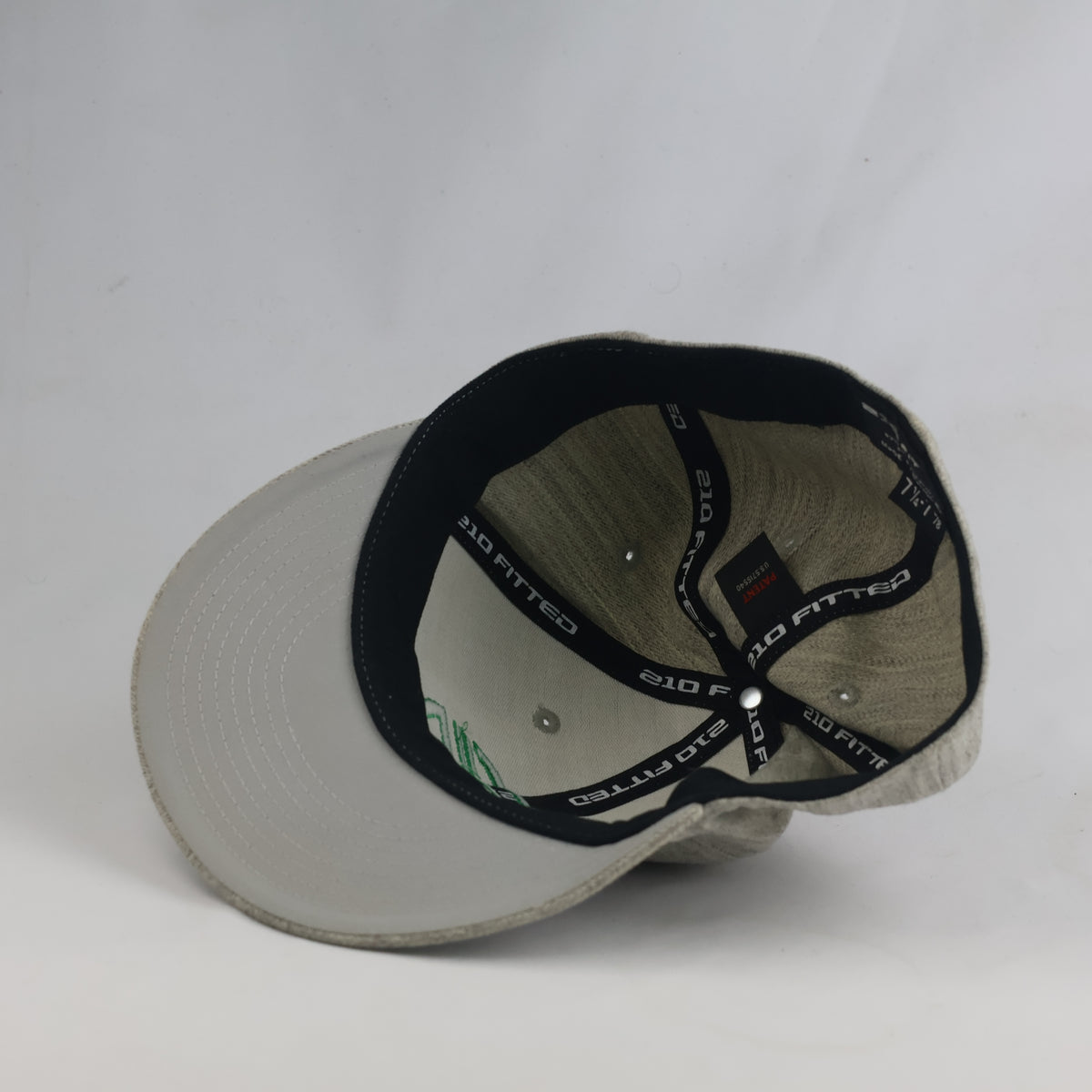 Grey Acrylic Wool Blend Fitted Cap – Green Letter Logo Stretch Hat (58-60cm) | 10622