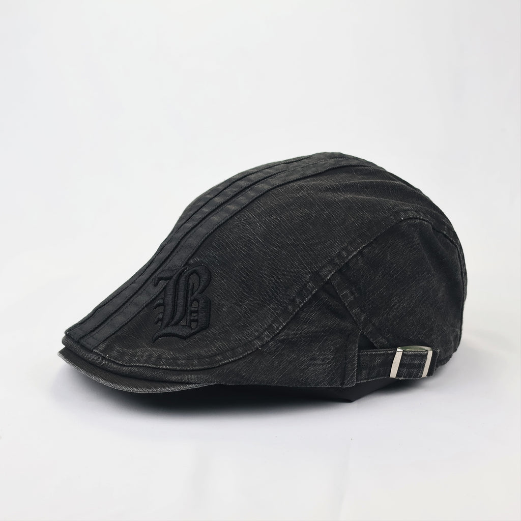Men’s Black Distressed Newsboy Hat - 100% Cotton