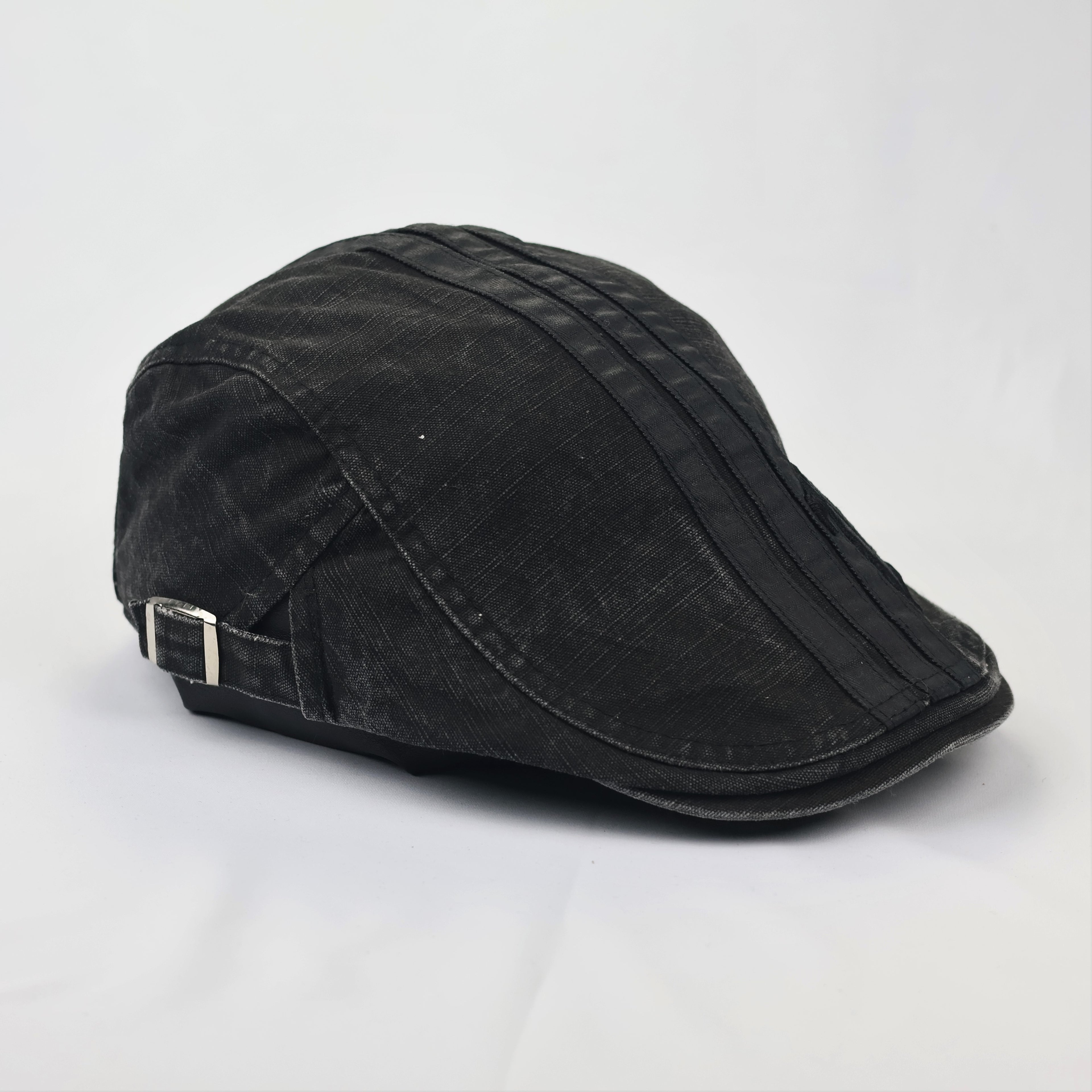 Men’s Black Distressed Newsboy Hat - 100% Cotton