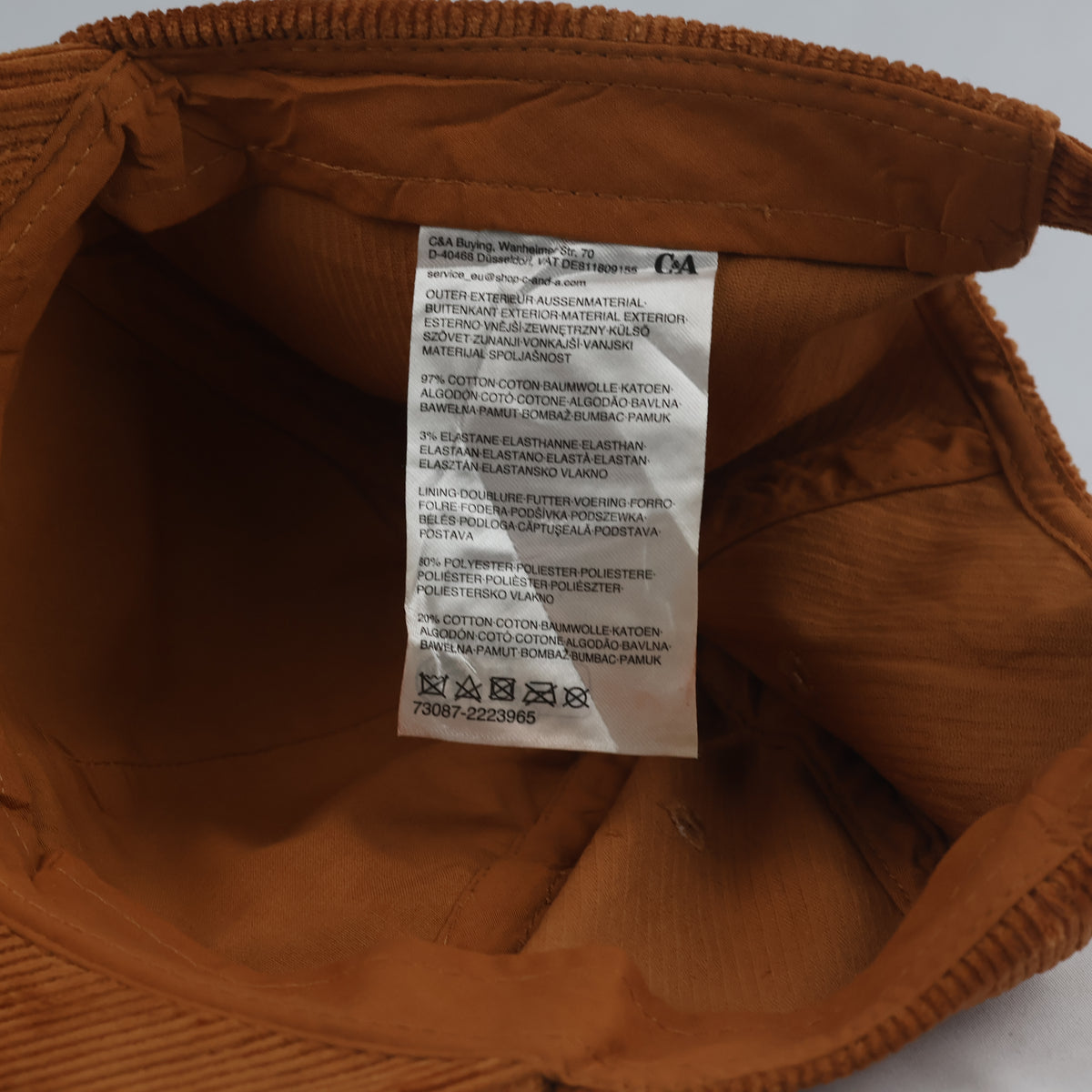 Thrifted C&A Brown Corduroy Strapback Baseball Cap (57-58cm) | 10645