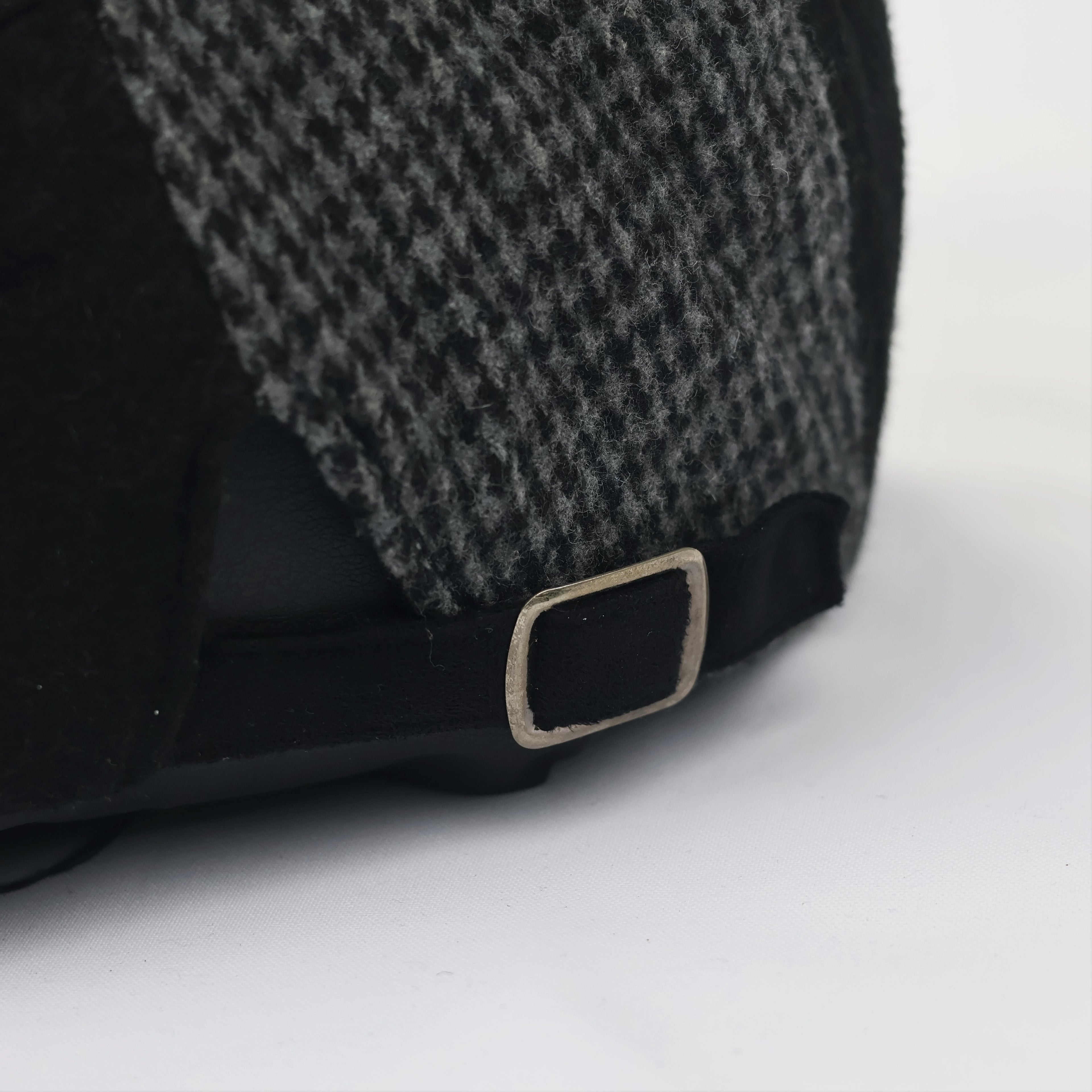 Vintage Mixed Pattern Newsboy Thrifted Cap - Adjustable Black Wool Blend Hat