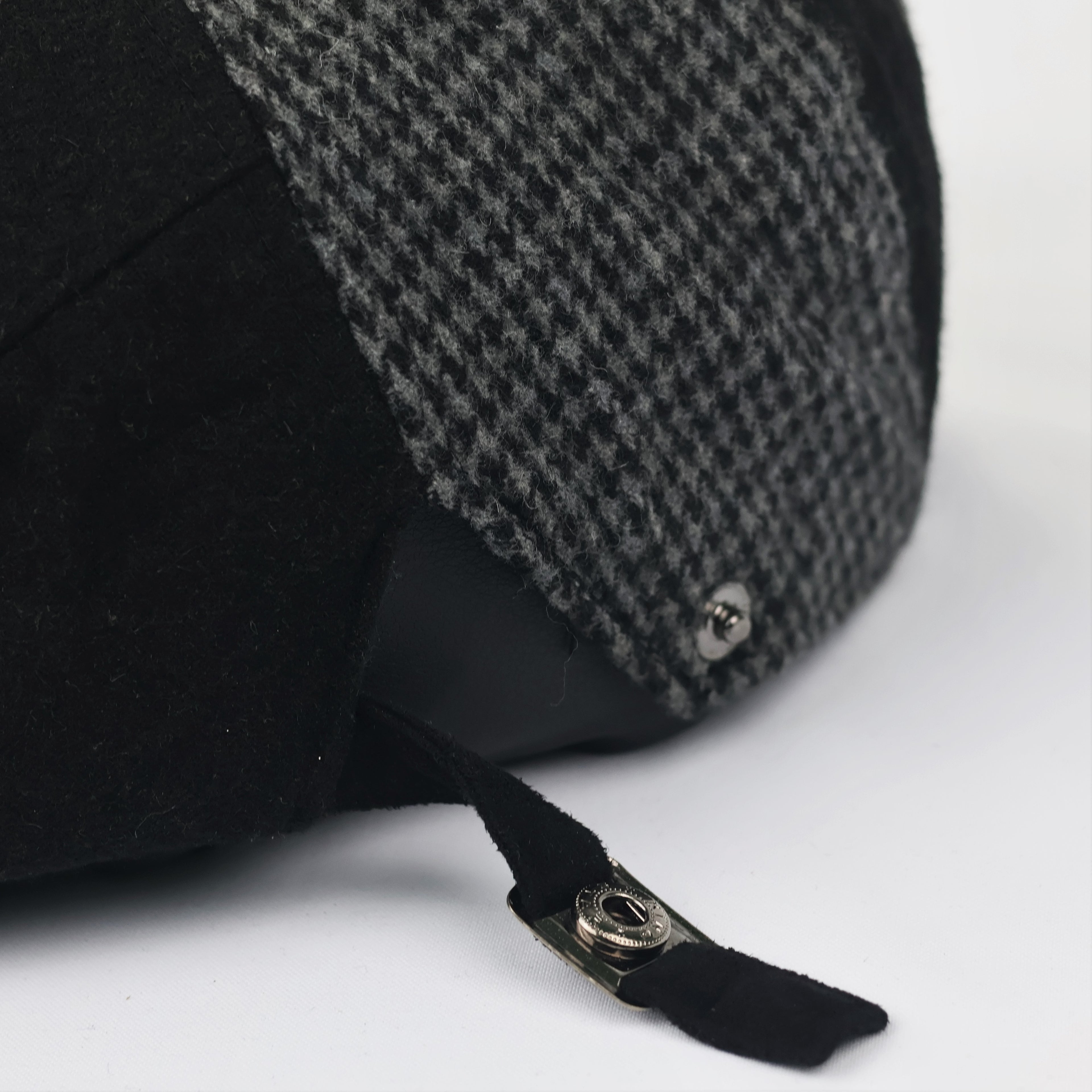 Vintage Mixed Pattern Newsboy Thrifted Cap - Adjustable Black Wool Blend Hat