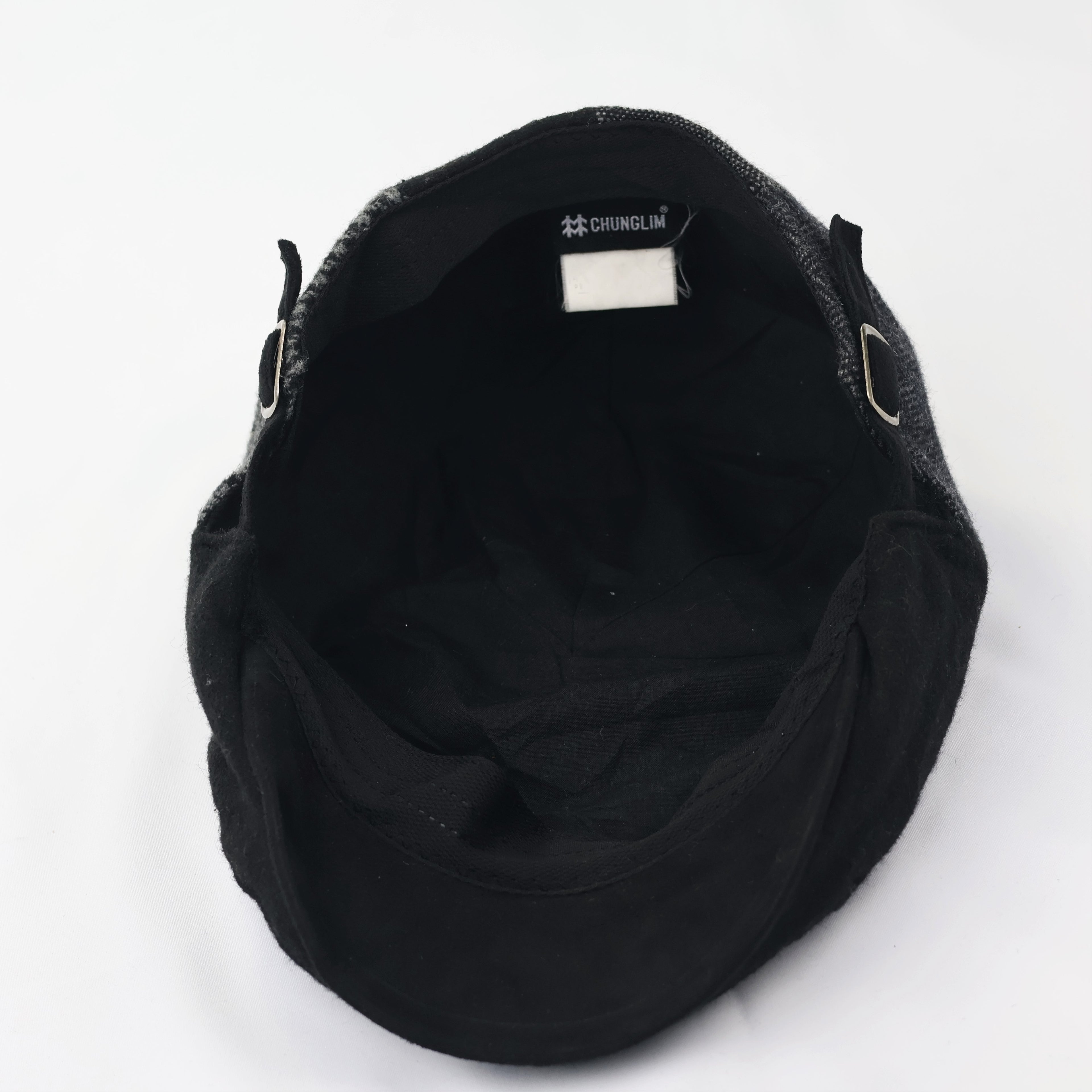 Vintage Mixed Pattern Newsboy Thrifted Cap - Adjustable Black Wool Blend Hat