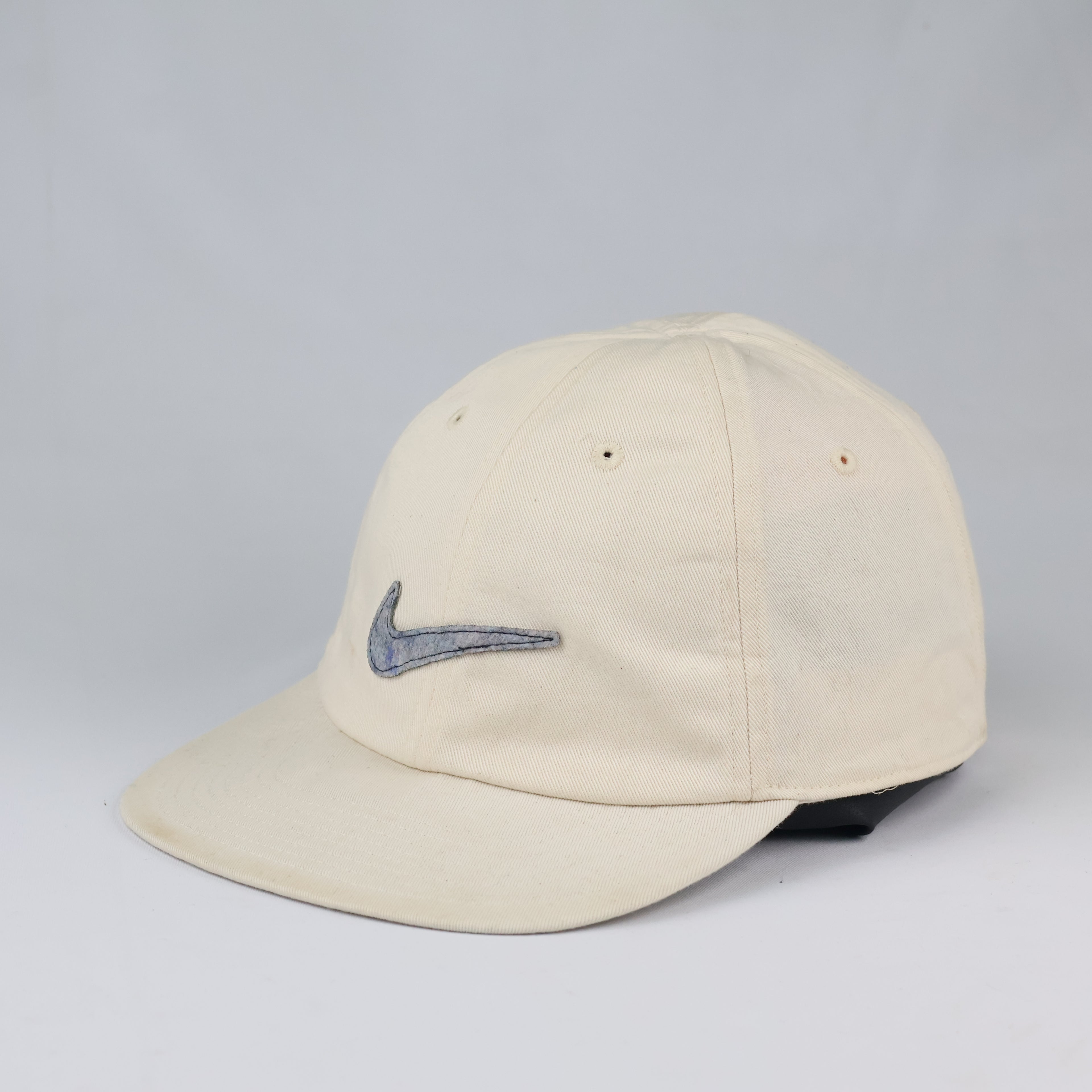 Nike Cream Baseball Cap - Retro Swoosh Logo Y2K Cord Strapback Hat
