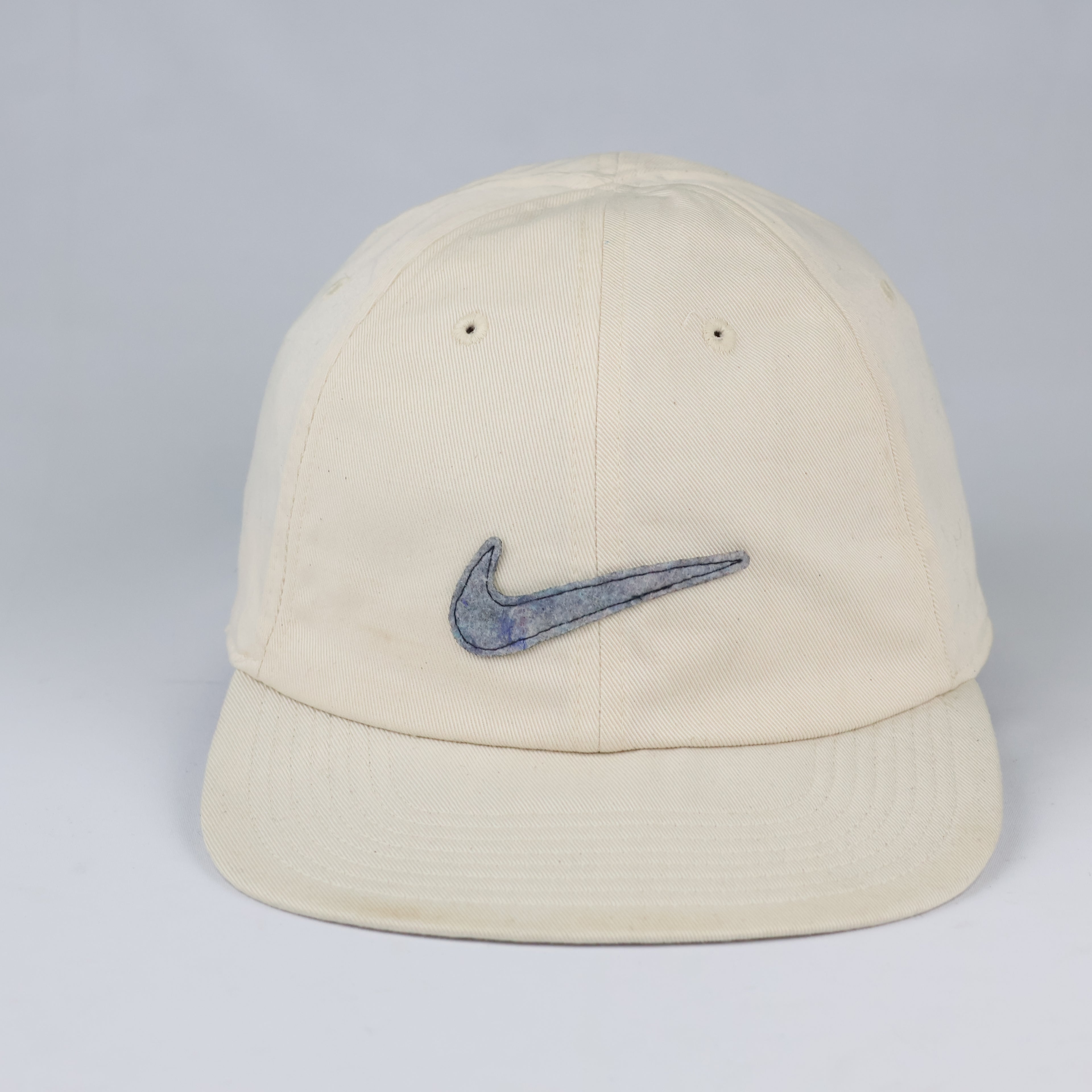 Nike Cream Baseball Cap - Retro Swoosh Logo Y2K Cord Strapback Hat