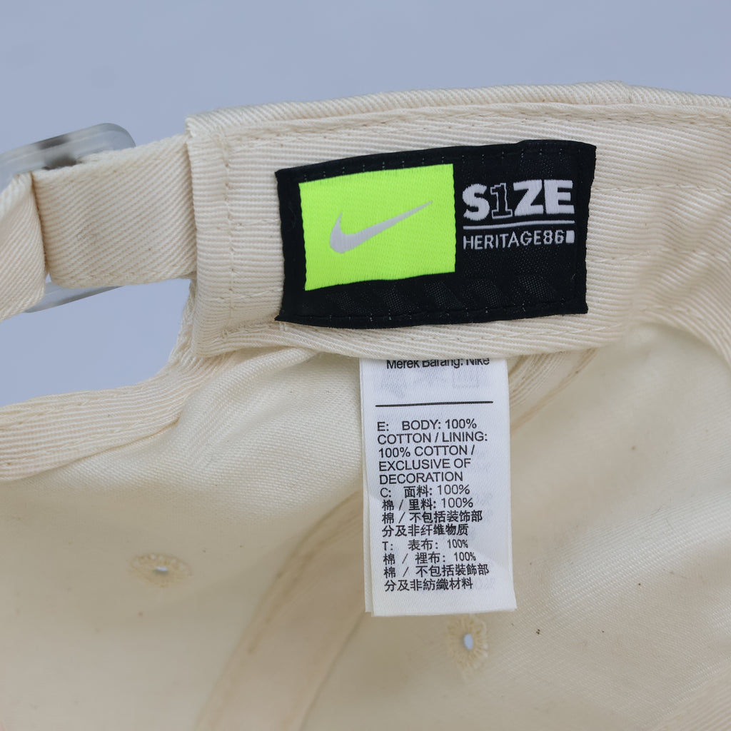 Nike Cream Baseball Cap - Retro Swoosh Logo Y2K Cord Strapback Hat