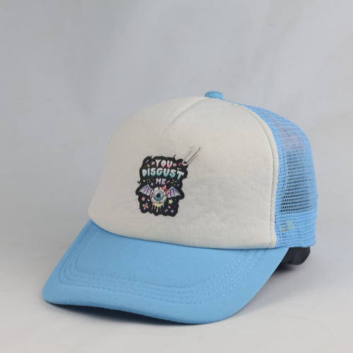 Thrifted Pastel Blue & White Trucker Hat with Graphic Patch (57-59 cm) | 10756