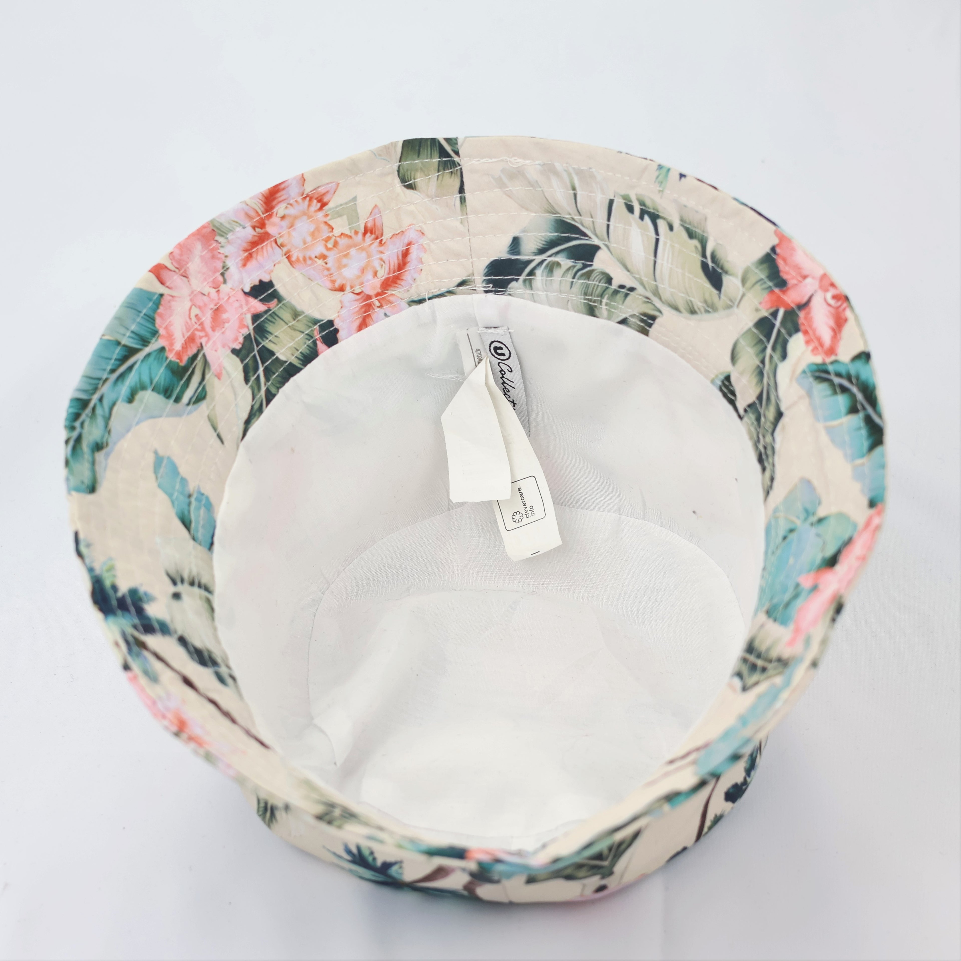 Tropical Floral Bucket Hat - Beige Summer Sun Hat with Palm Prints