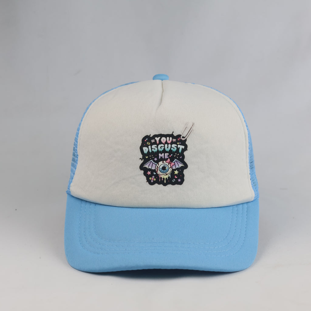 Thrifted Pastel Blue & White Trucker Hat with Graphic Patch (57-59 cm) | 10756