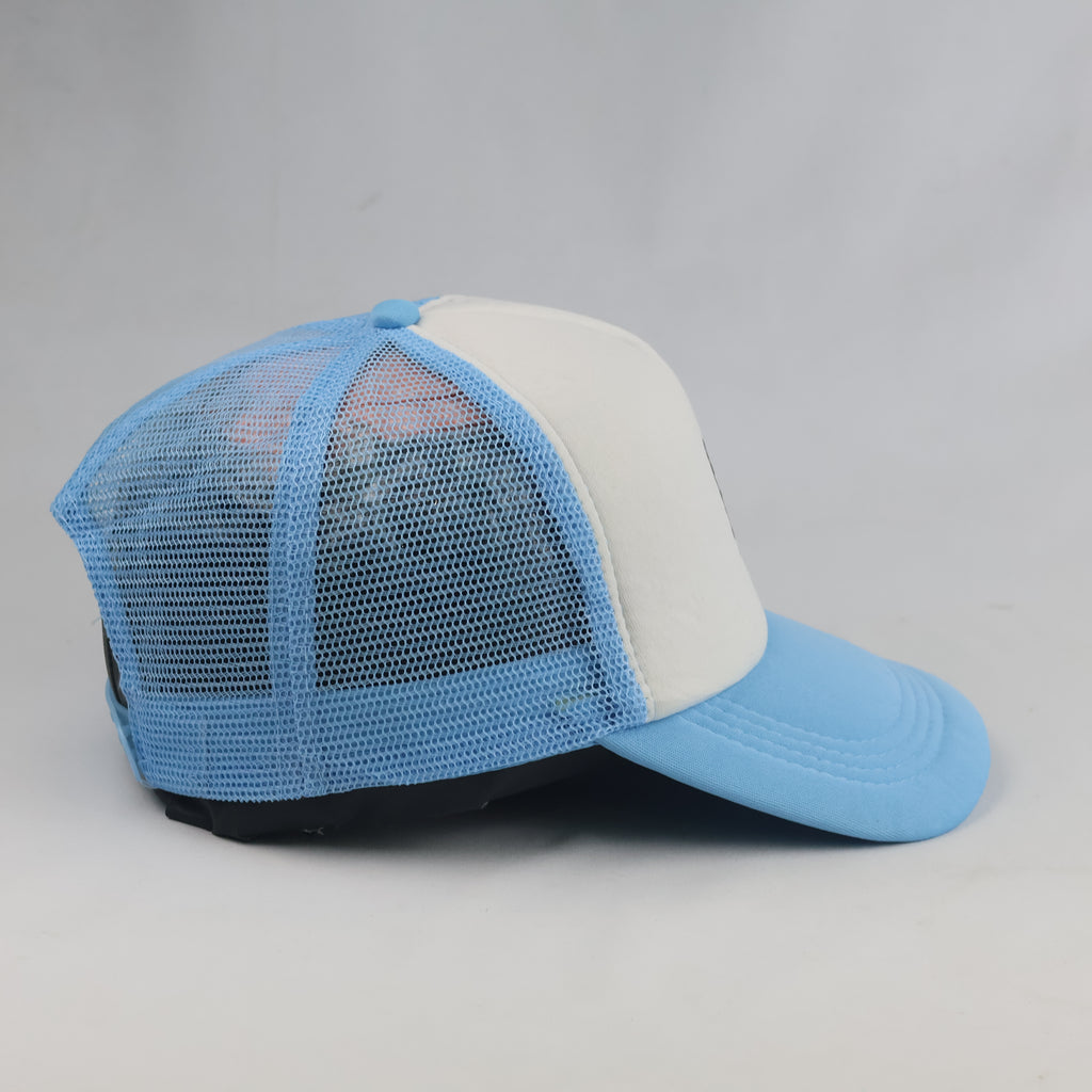 Thrifted Pastel Blue & White Trucker Hat with Graphic Patch (57-59 cm) | 10756