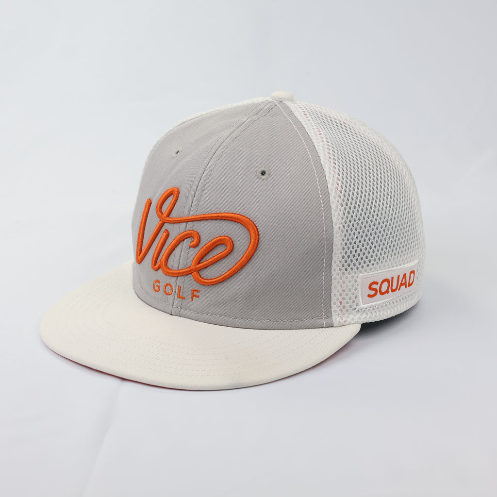 Official Vice Golf Script Logo Thrifted Snapback Hat | Gray/Orange/White