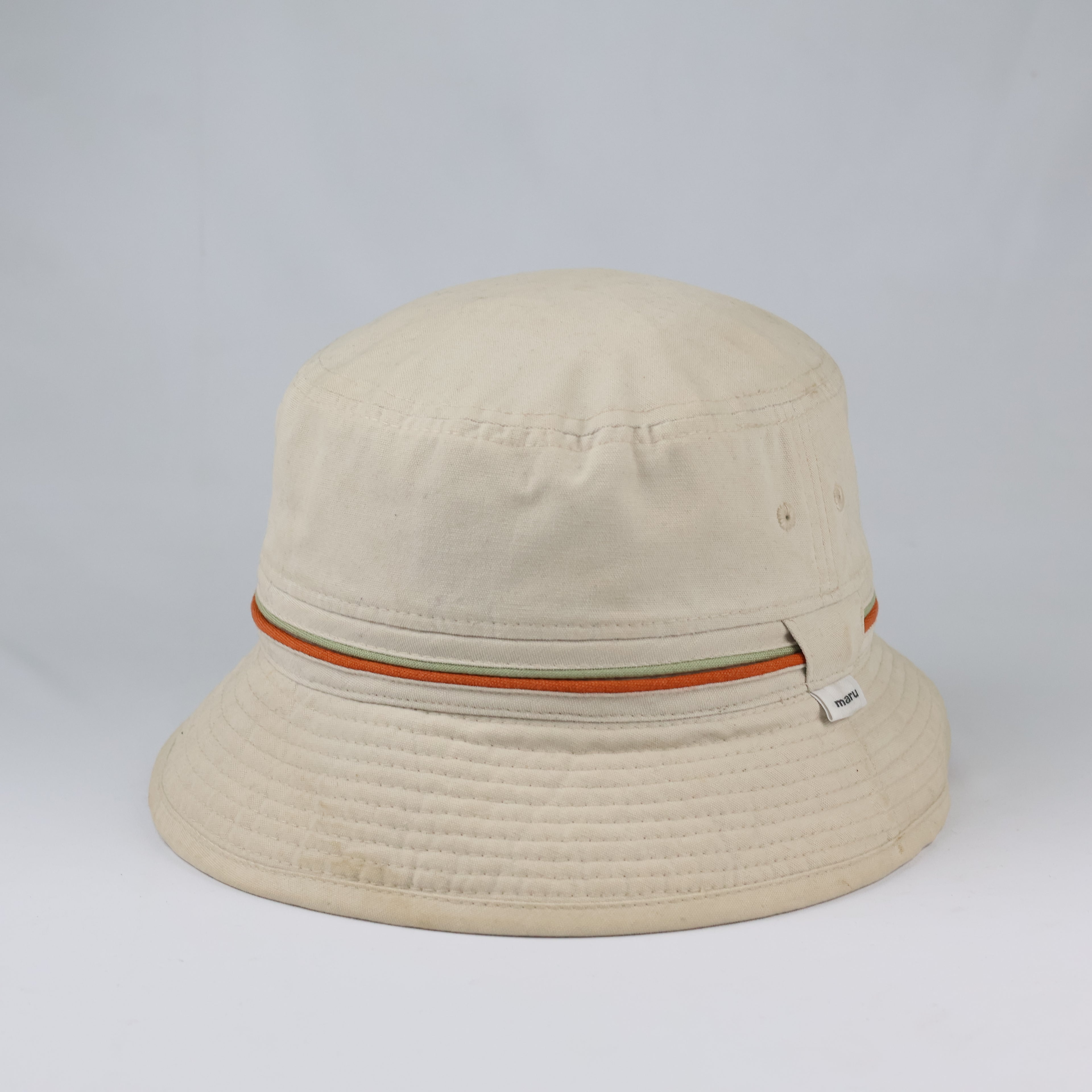Vintage Maru Cotton Bucket Hat | Beige Thrifted Outdoor Sun Cap 56cm