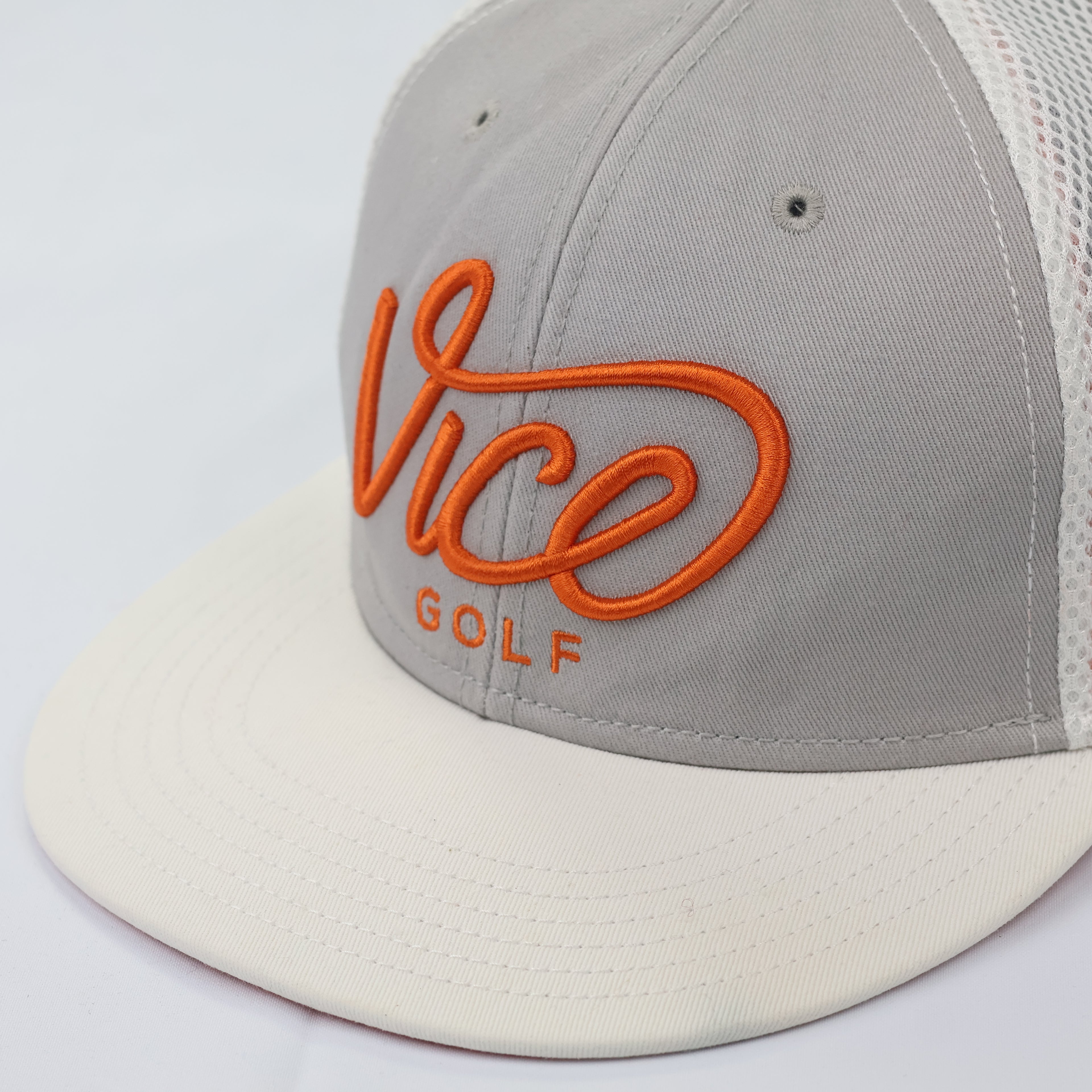 Official Vice Golf Script Logo Thrifted Snapback Hat | Gray/Orange/White