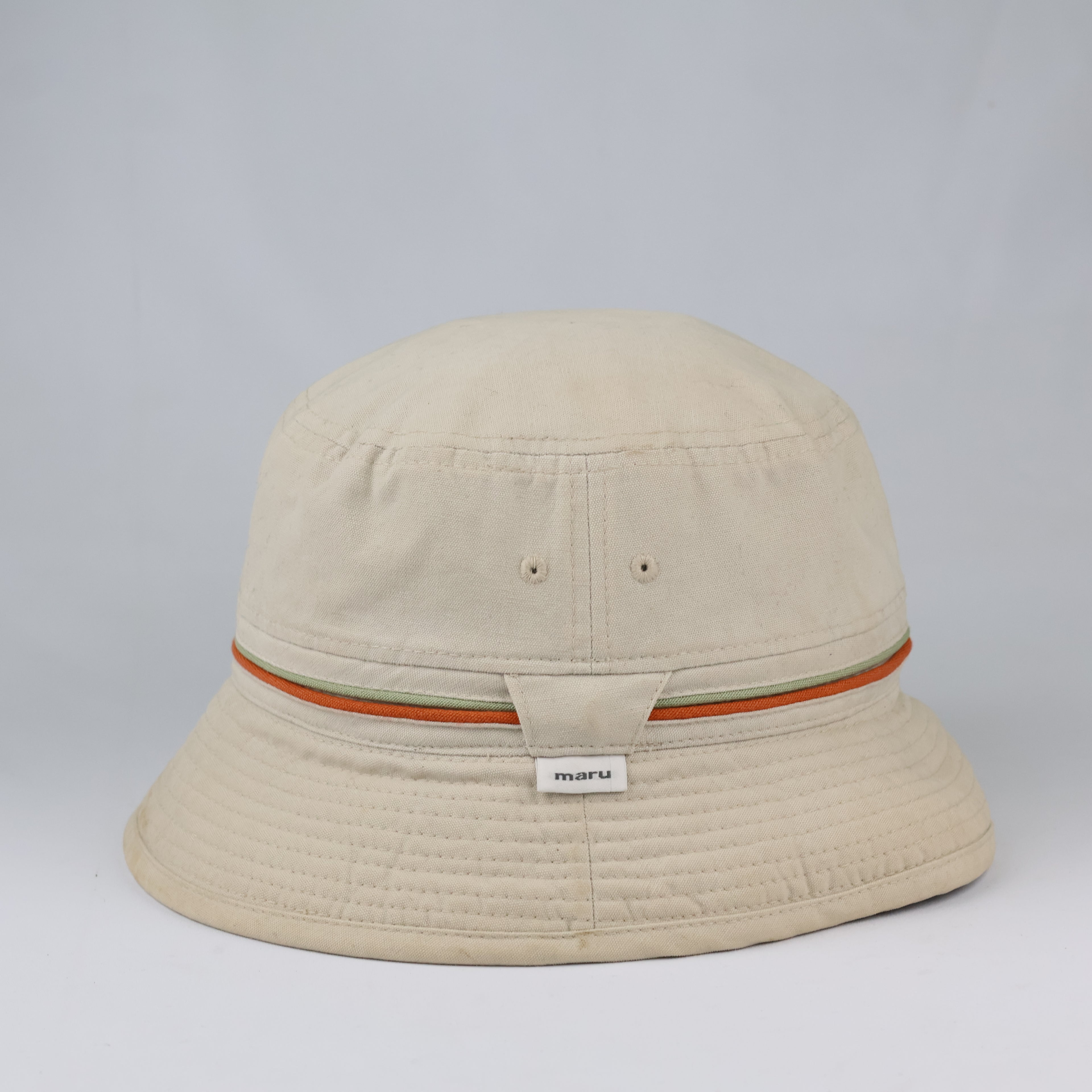 Vintage Maru Cotton Bucket Hat | Beige Thrifted Outdoor Sun Cap 56cm