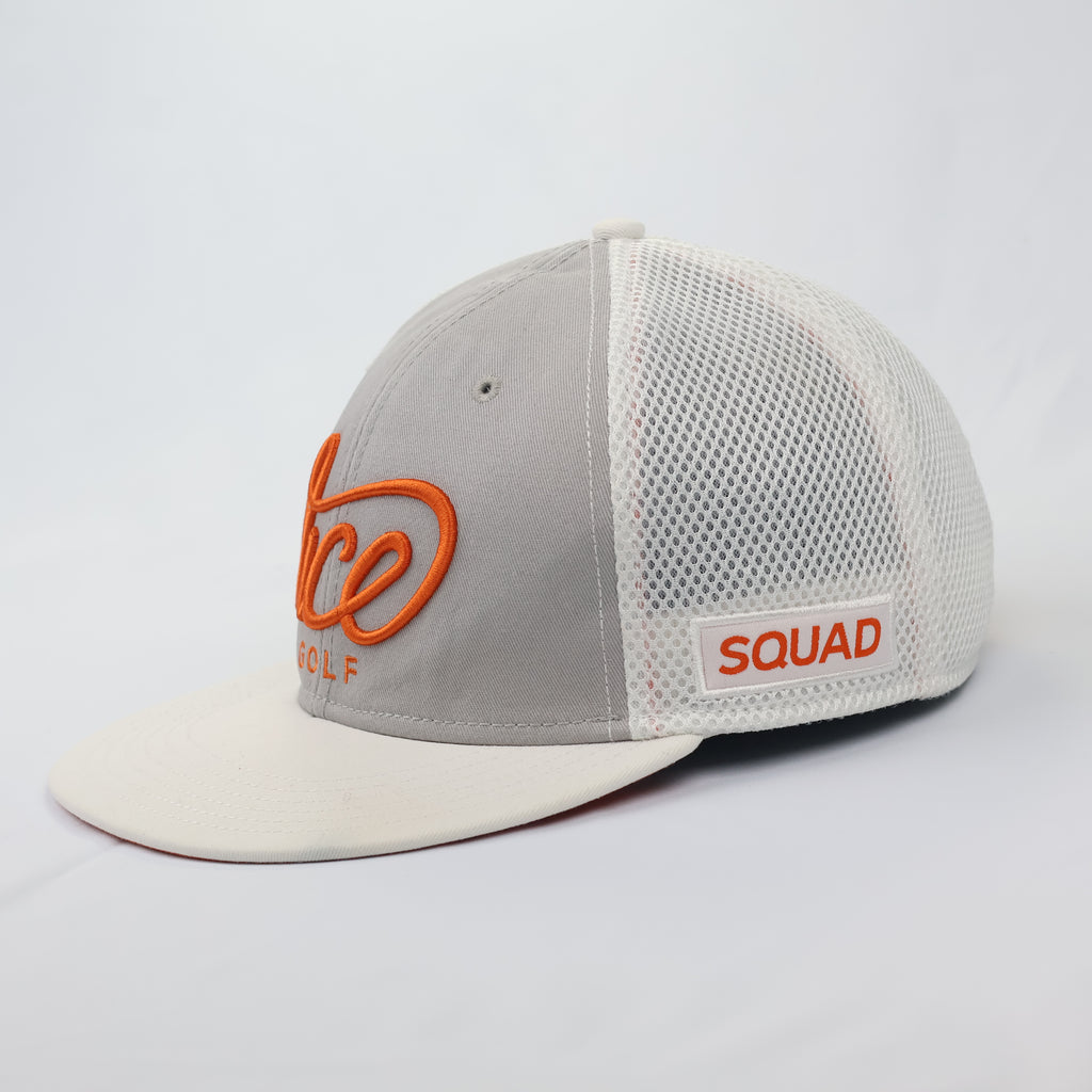 Official Vice Golf Script Logo Thrifted Snapback Hat | Gray/Orange/White