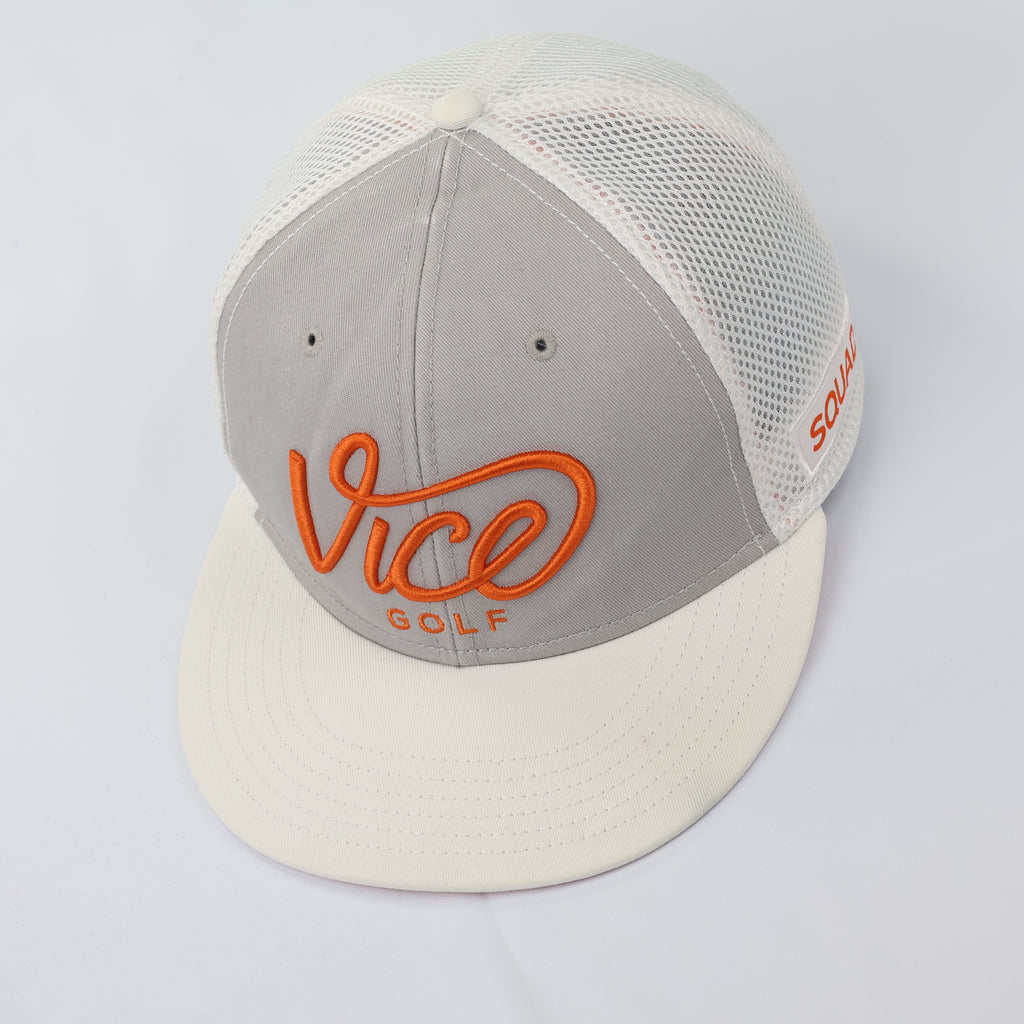 Official Vice Golf Script Logo Thrifted Snapback Hat | Gray/Orange/White