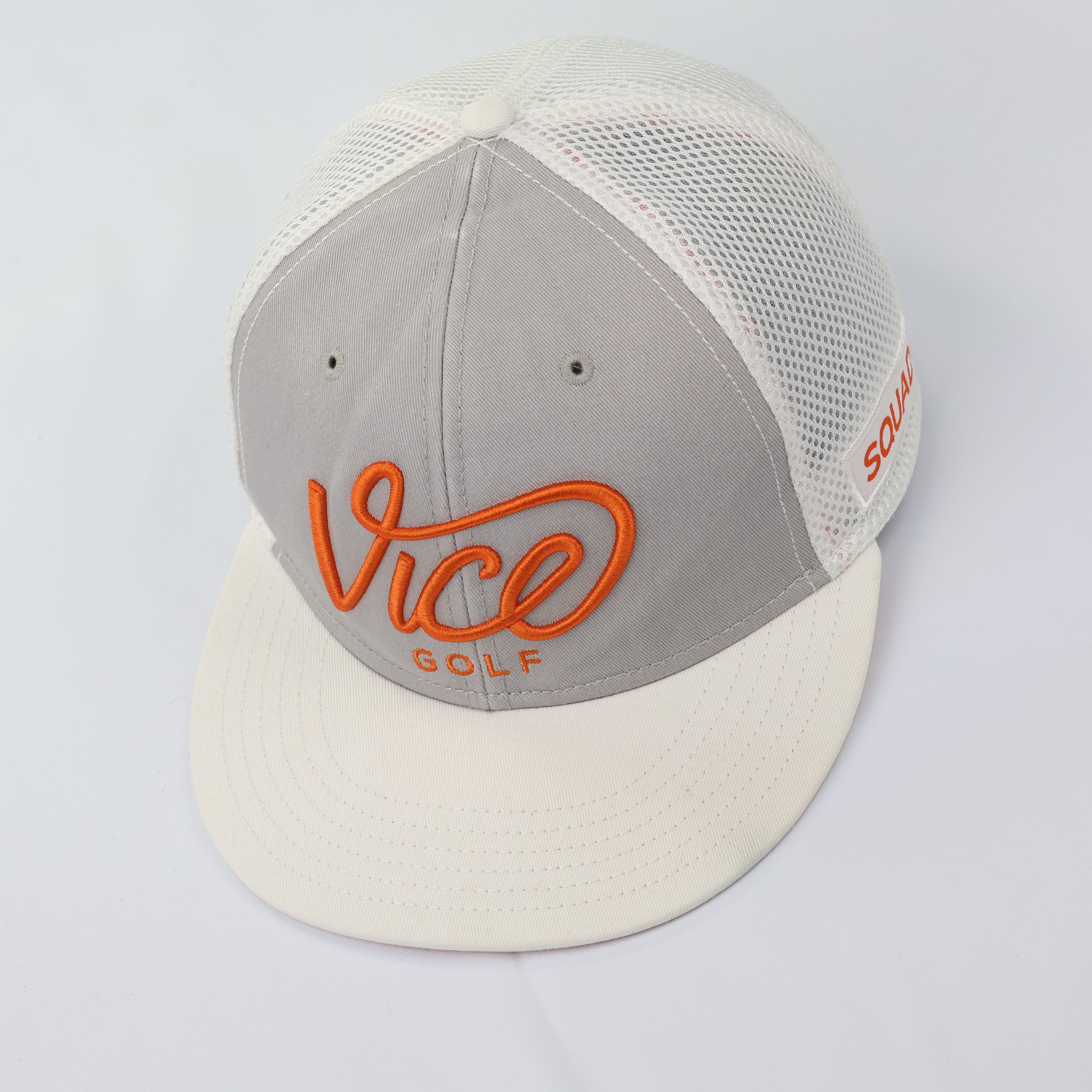 Official Vice Golf Script Logo Thrifted Snapback Hat | Gray/Orange/White