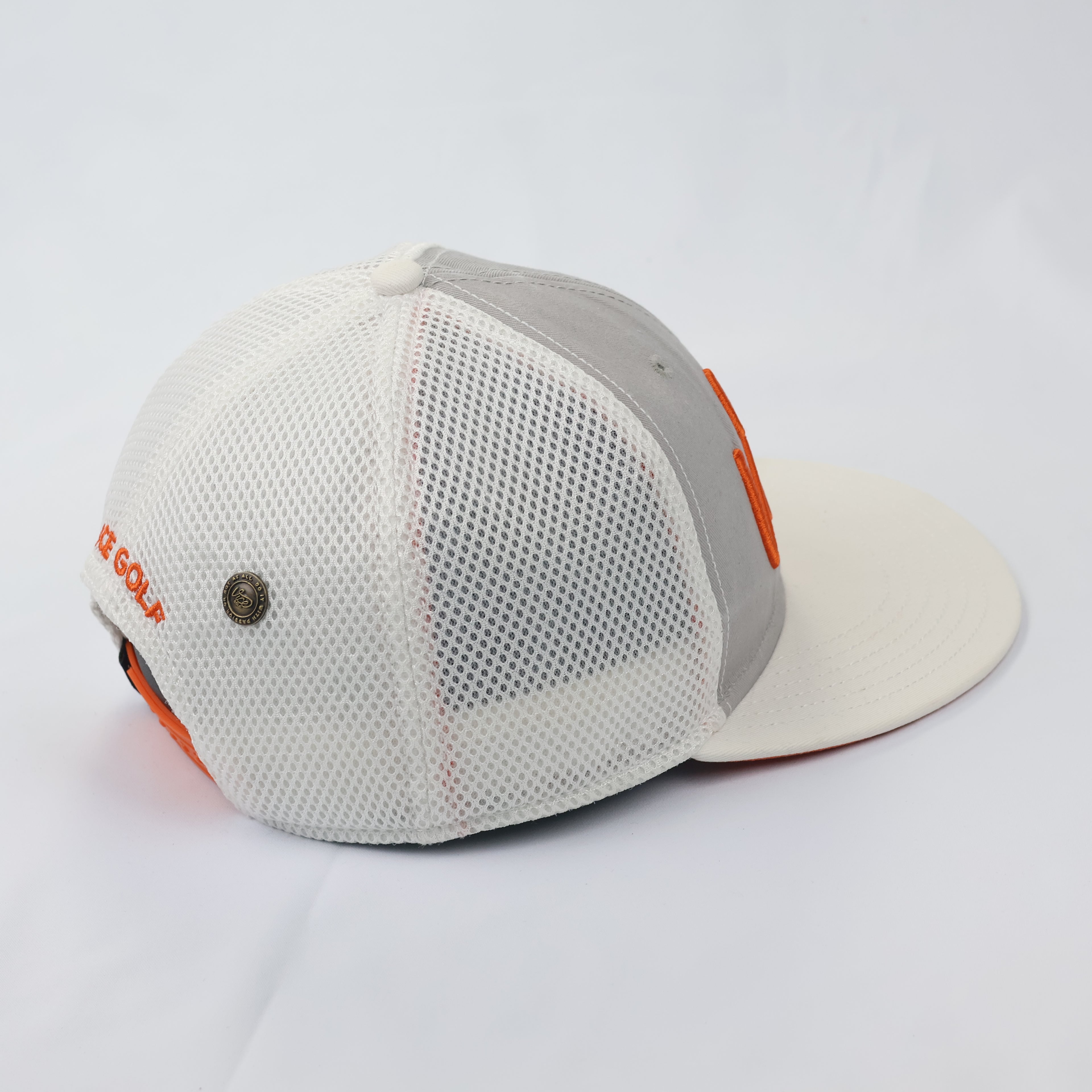 Official Vice Golf Script Logo Thrifted Snapback Hat | Gray/Orange/White