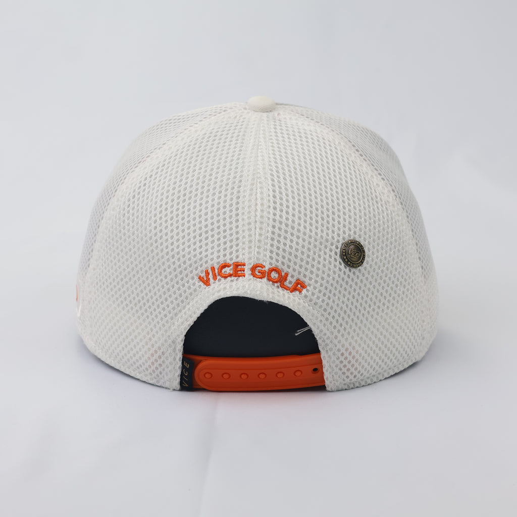Official Vice Golf Script Logo Thrifted Snapback Hat | Gray/Orange/White