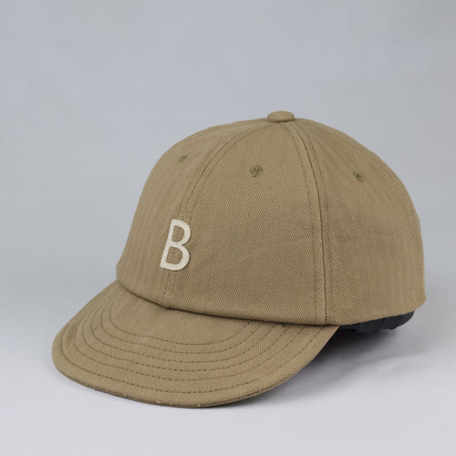 Wild Bricks Casual Cotton Cap - Khaki Thrifted Herringbone Hat with Leather Strap