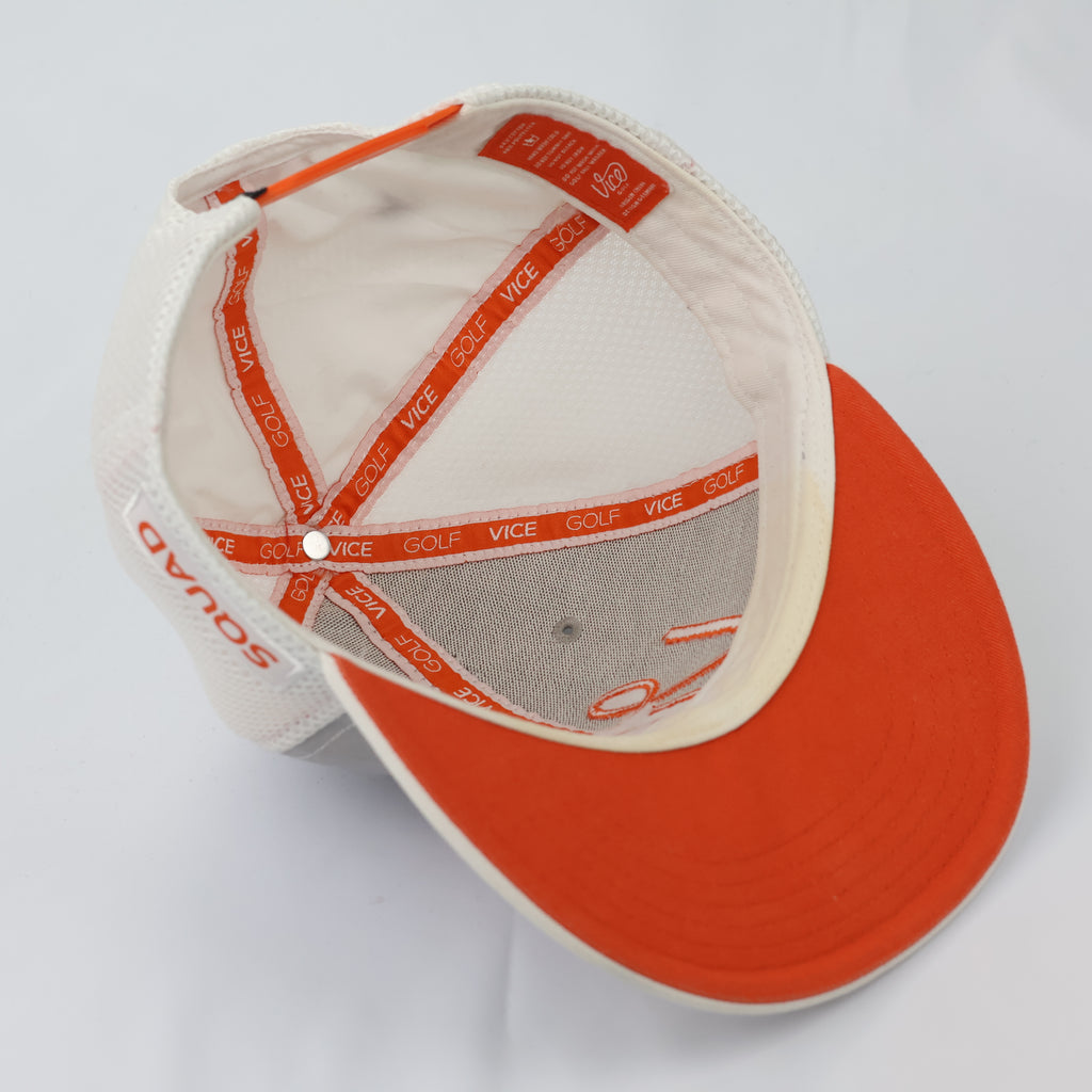 Official Vice Golf Script Logo Thrifted Snapback Hat | Gray/Orange/White