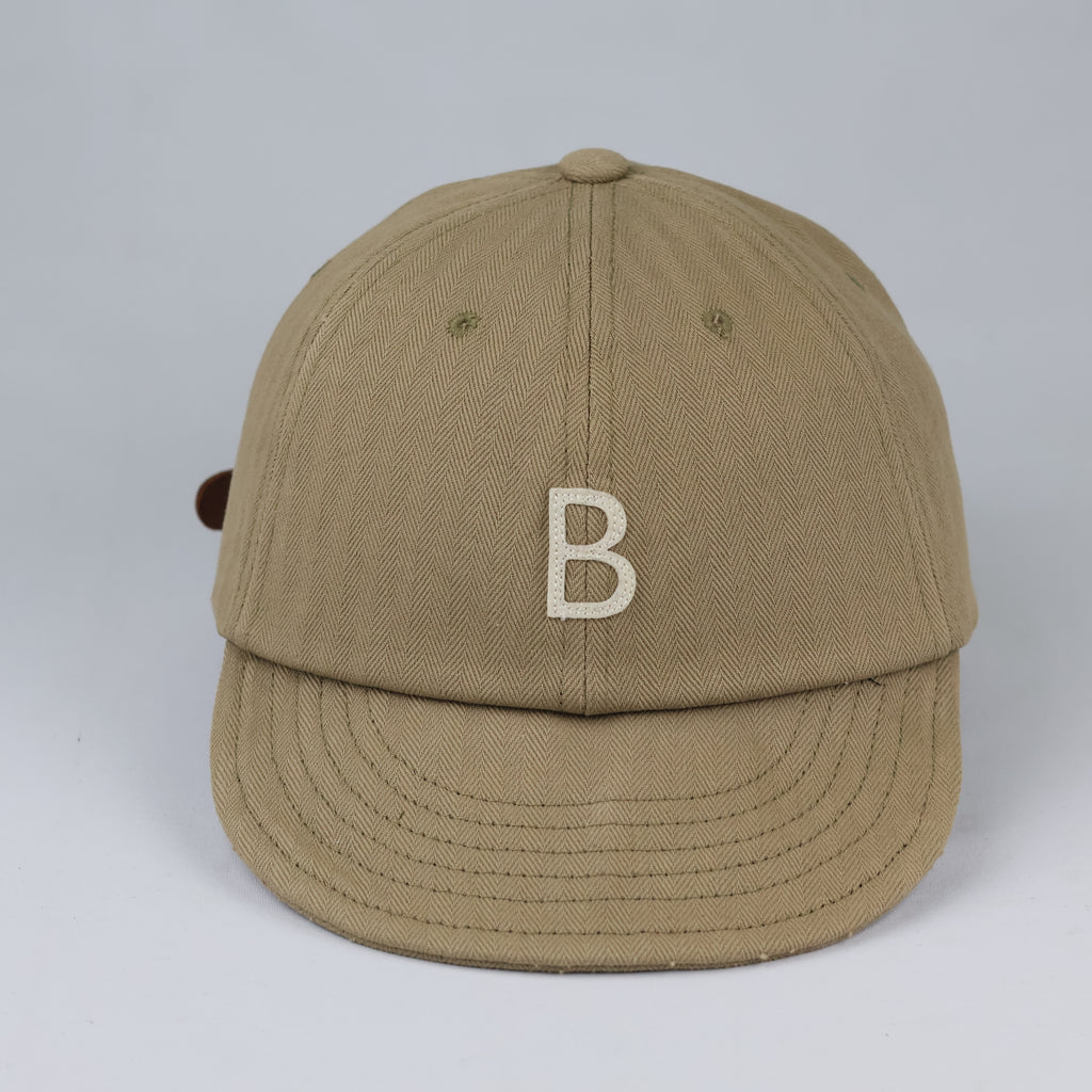 Wild Bricks Casual Cotton Cap - Khaki Thrifted Herringbone Hat with Leather Strap