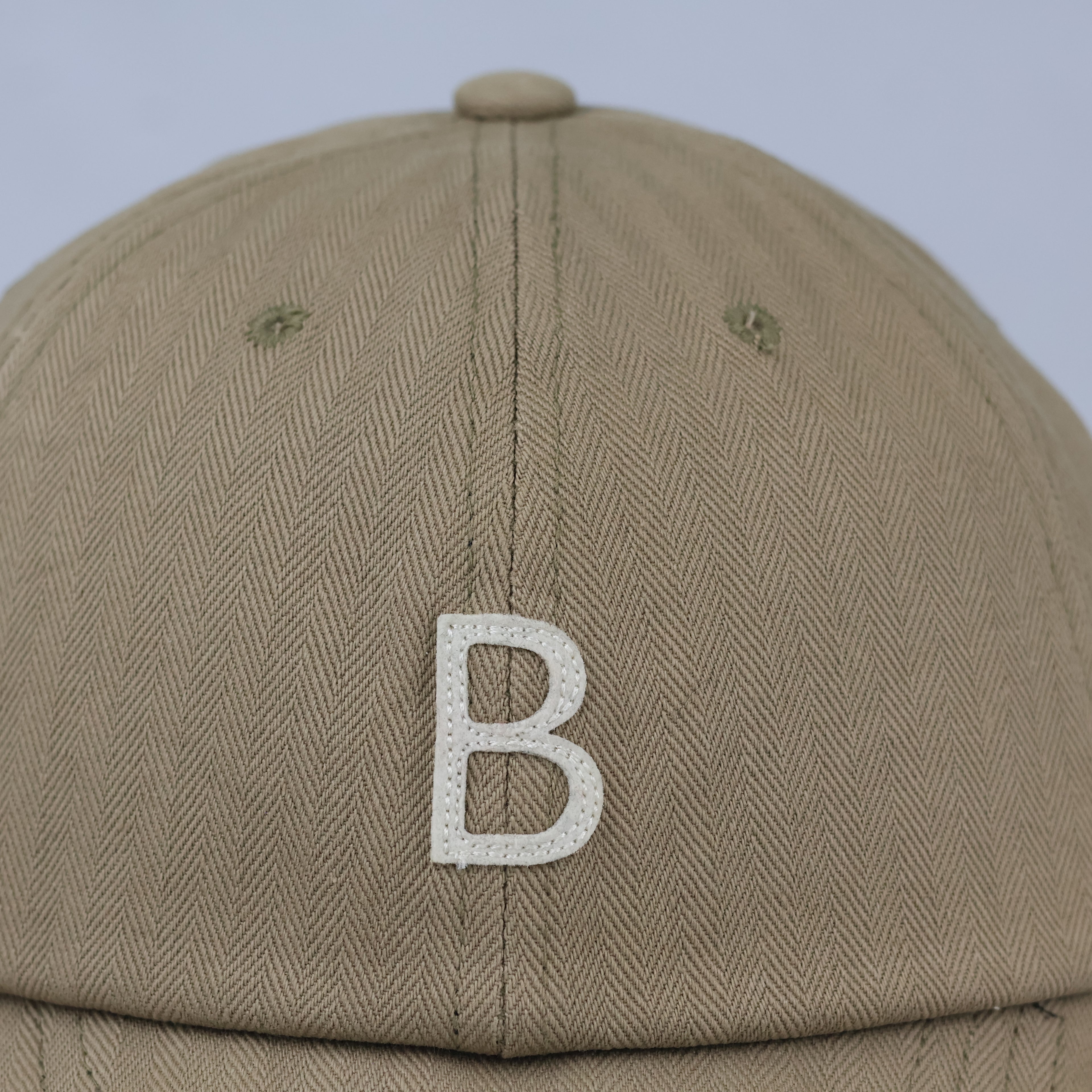 Wild Bricks Casual Cotton Cap - Khaki Thrifted Herringbone Hat with Leather Strap