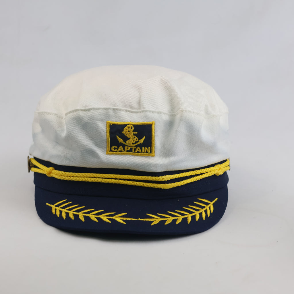 Thrifted Classic Nautical Sailor Captain Cap (White/Navy) – 56cm | 10648