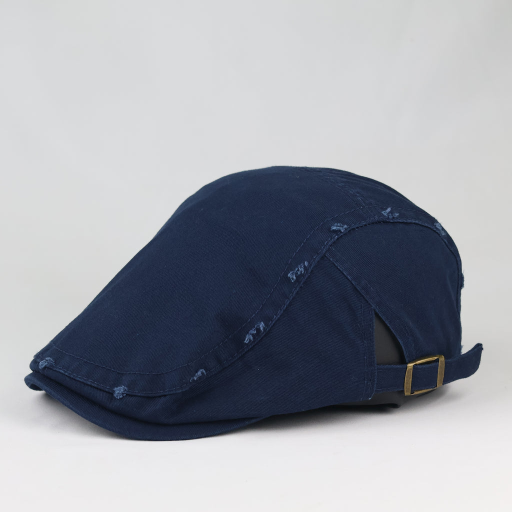 Retro Navy Blue Newsboy Flat Cap - Casual Distressed Duckbill Ivy Hat