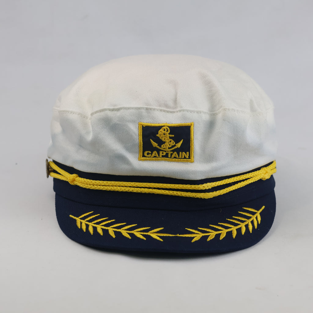 Thrifted Classic Nautical Sailor Captain Cap (White/Navy) – 56cm | 10648