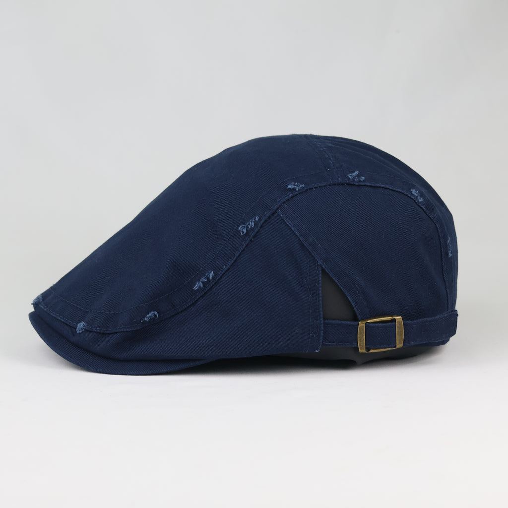 Retro Navy Blue Newsboy Flat Cap - Casual Distressed Duckbill Ivy Hat
