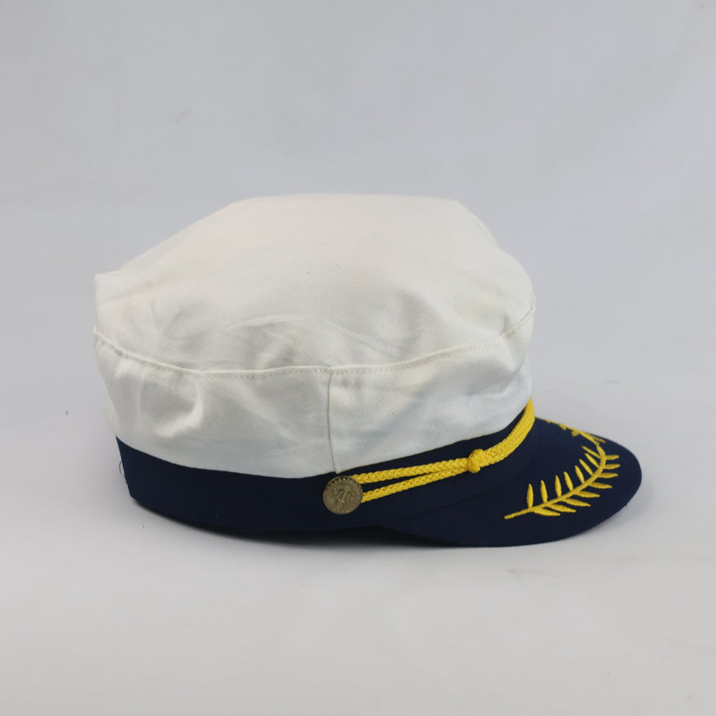 Thrifted Classic Nautical Sailor Captain Cap (White/Navy) – 56cm | 10648