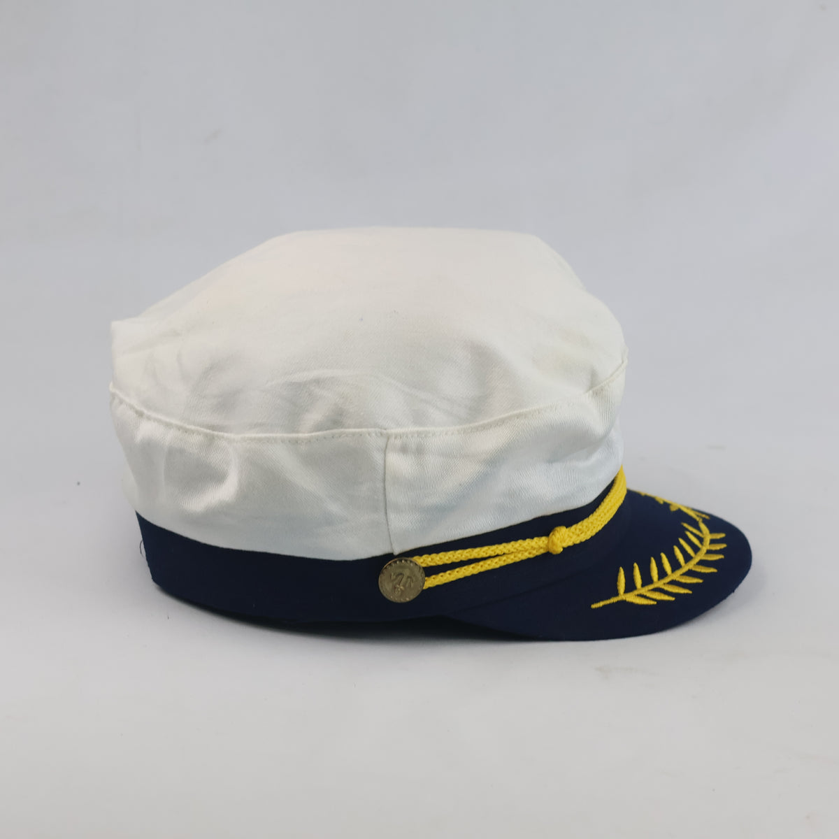 Thrifted Classic Nautical Sailor Captain Cap (White/Navy) – 56cm | 10648