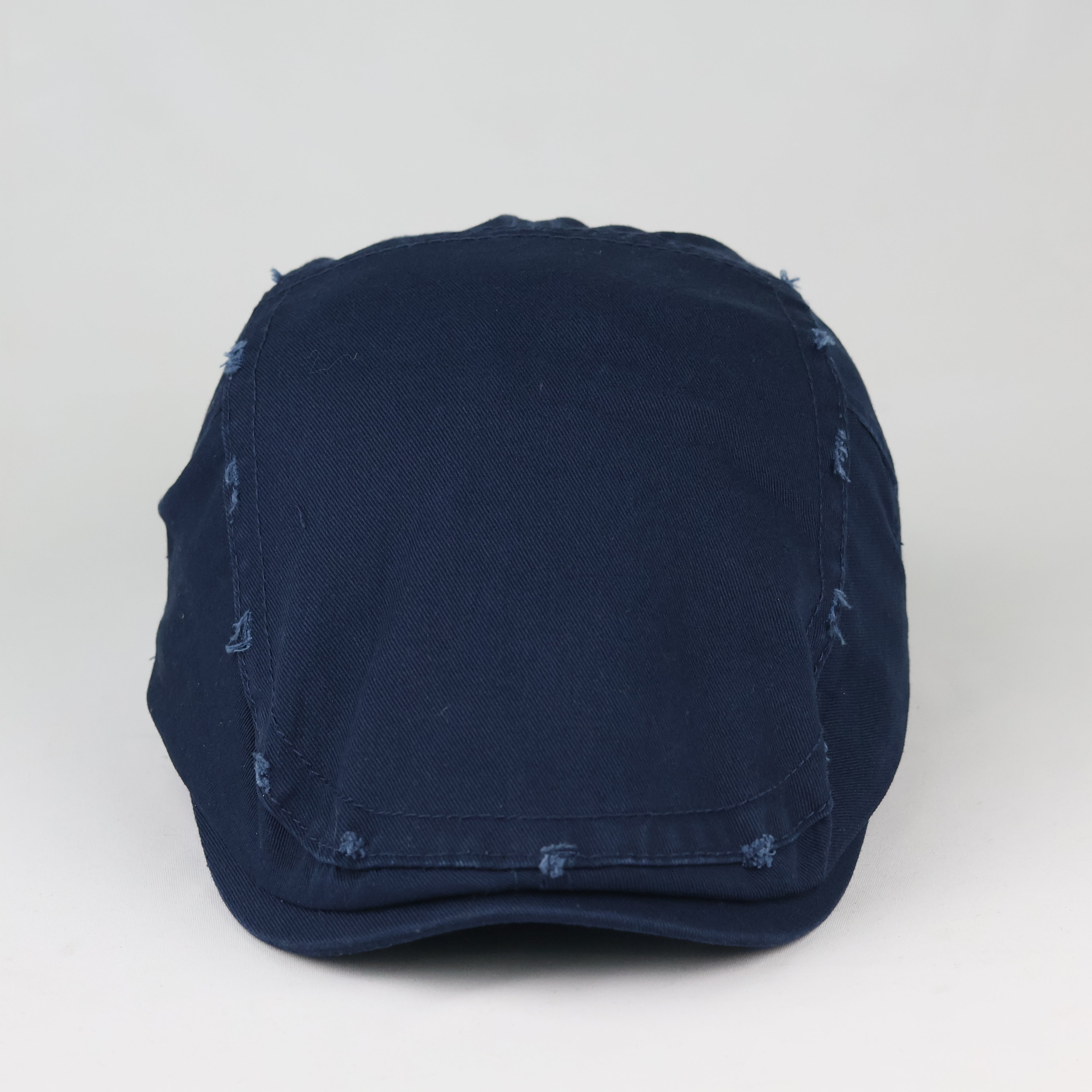 Retro Navy Blue Newsboy Flat Cap - Casual Distressed Duckbill Ivy Hat