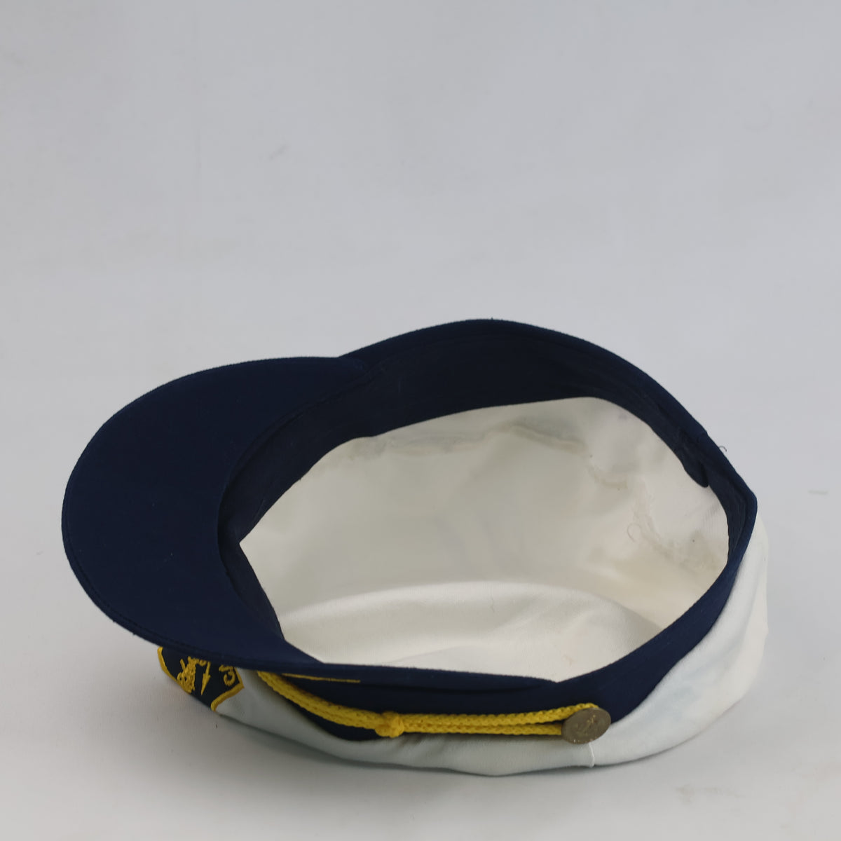 Thrifted Classic Nautical Sailor Captain Cap (White/Navy) – 56cm | 10648