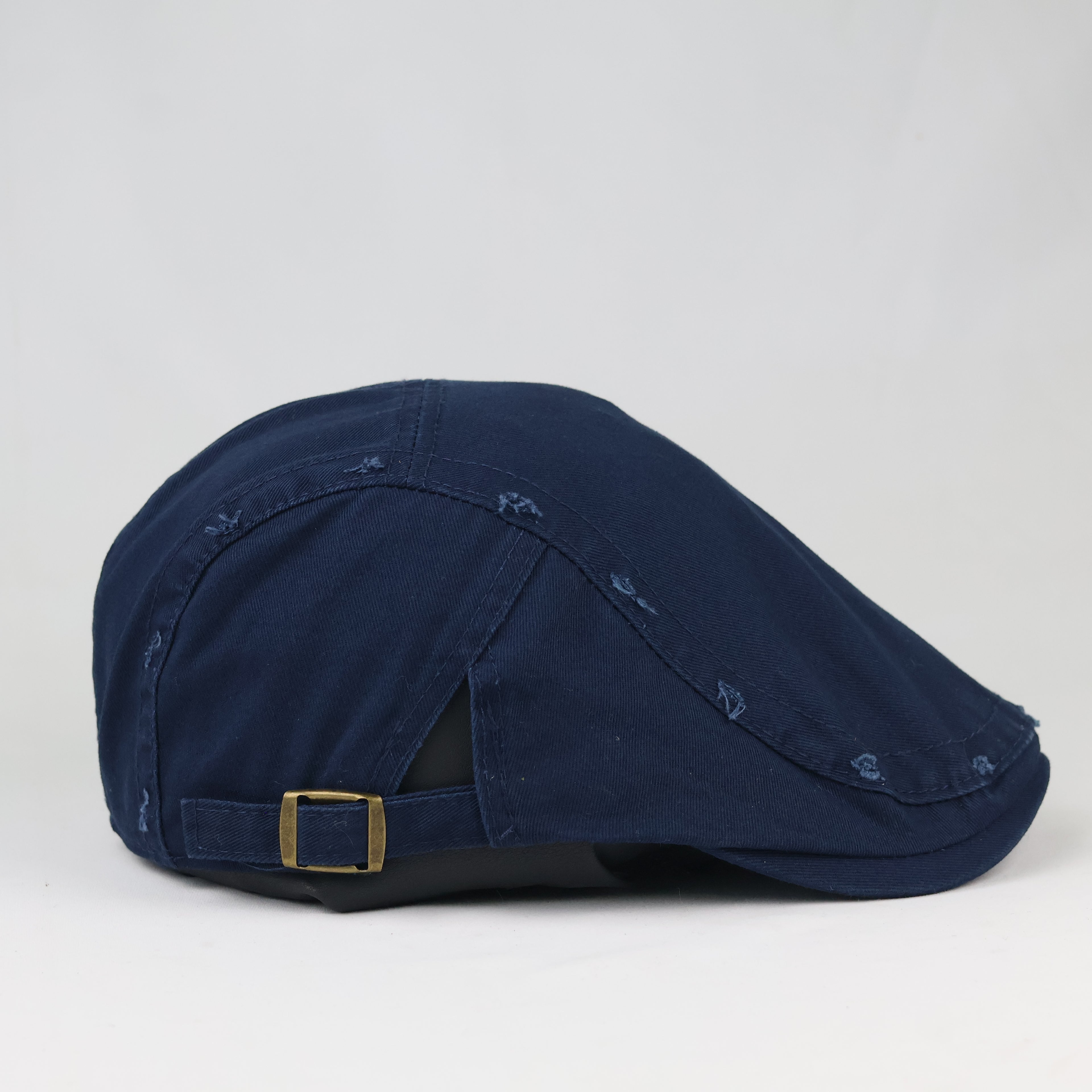 Retro Navy Blue Newsboy Flat Cap - Casual Distressed Duckbill Ivy Hat