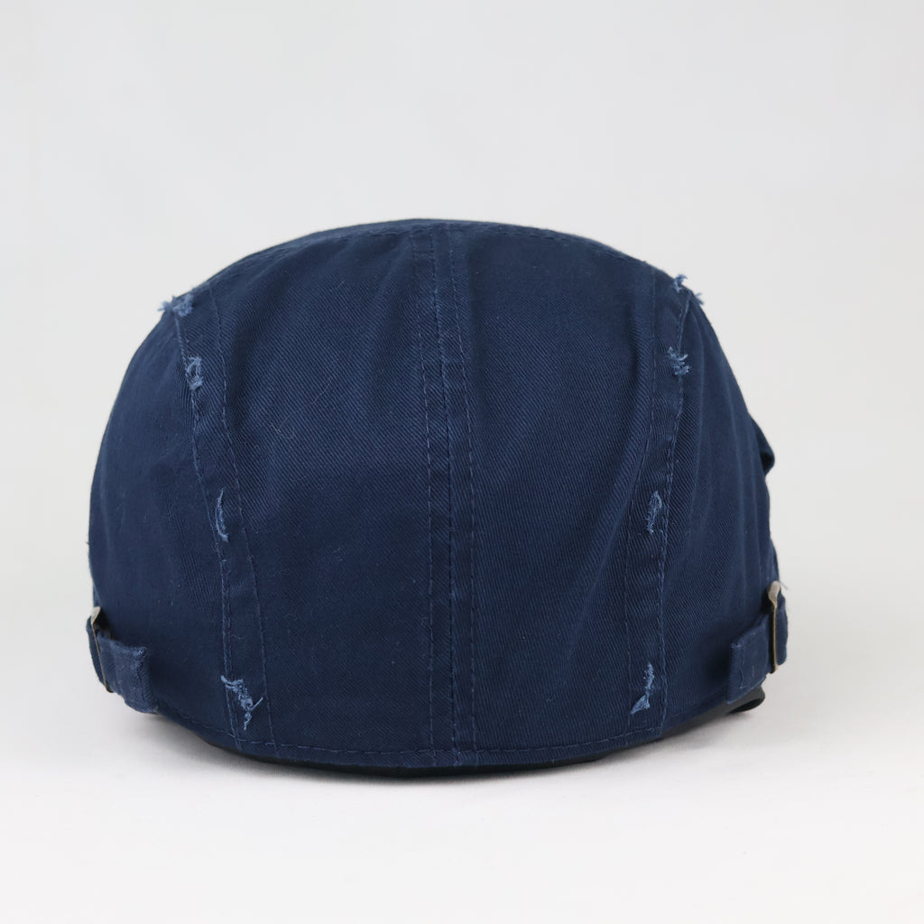 Retro Navy Blue Newsboy Flat Cap - Casual Distressed Duckbill Ivy Hat
