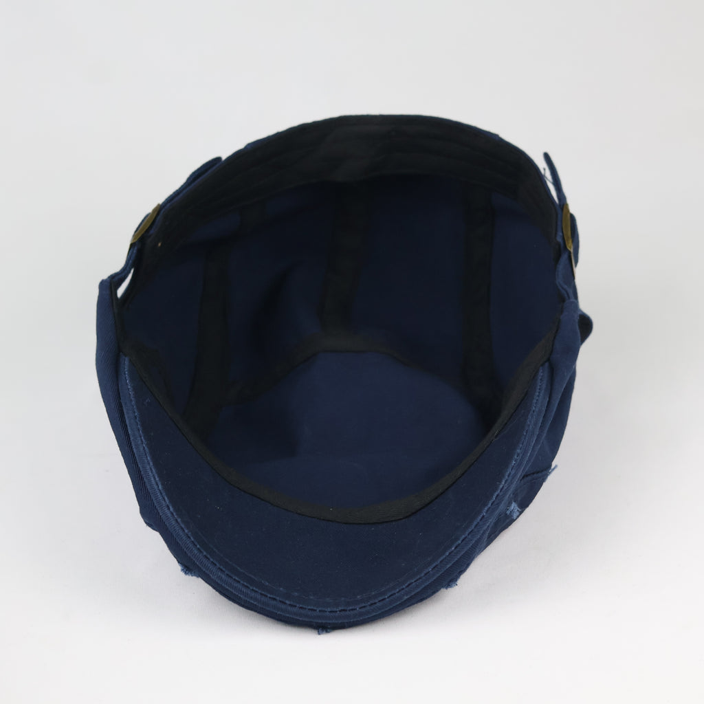 Retro Navy Blue Newsboy Flat Cap - Casual Distressed Duckbill Ivy Hat