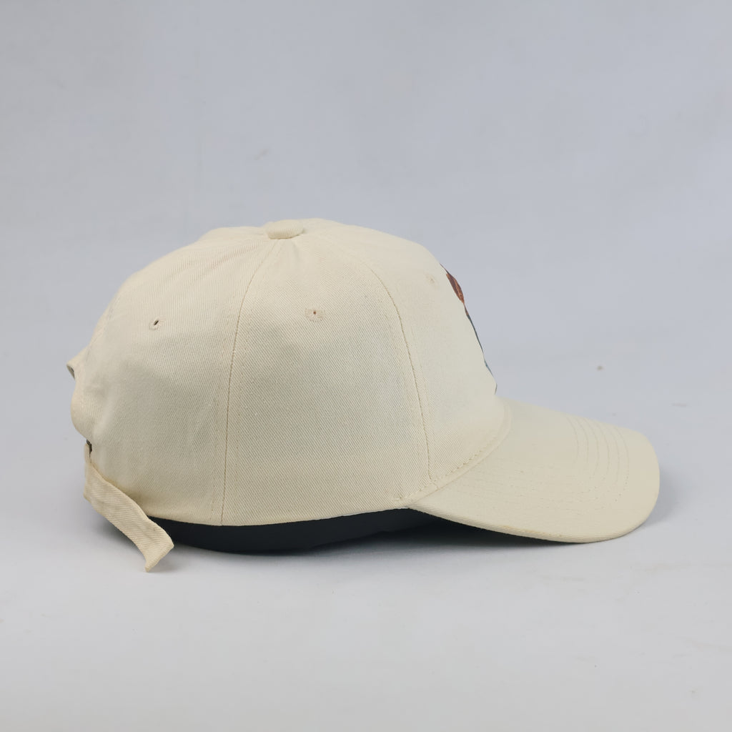Thrifted Vintage Style Bear Print Dad Cap – Off-White Cotton Adjustable Hat 56-57cm | 10627