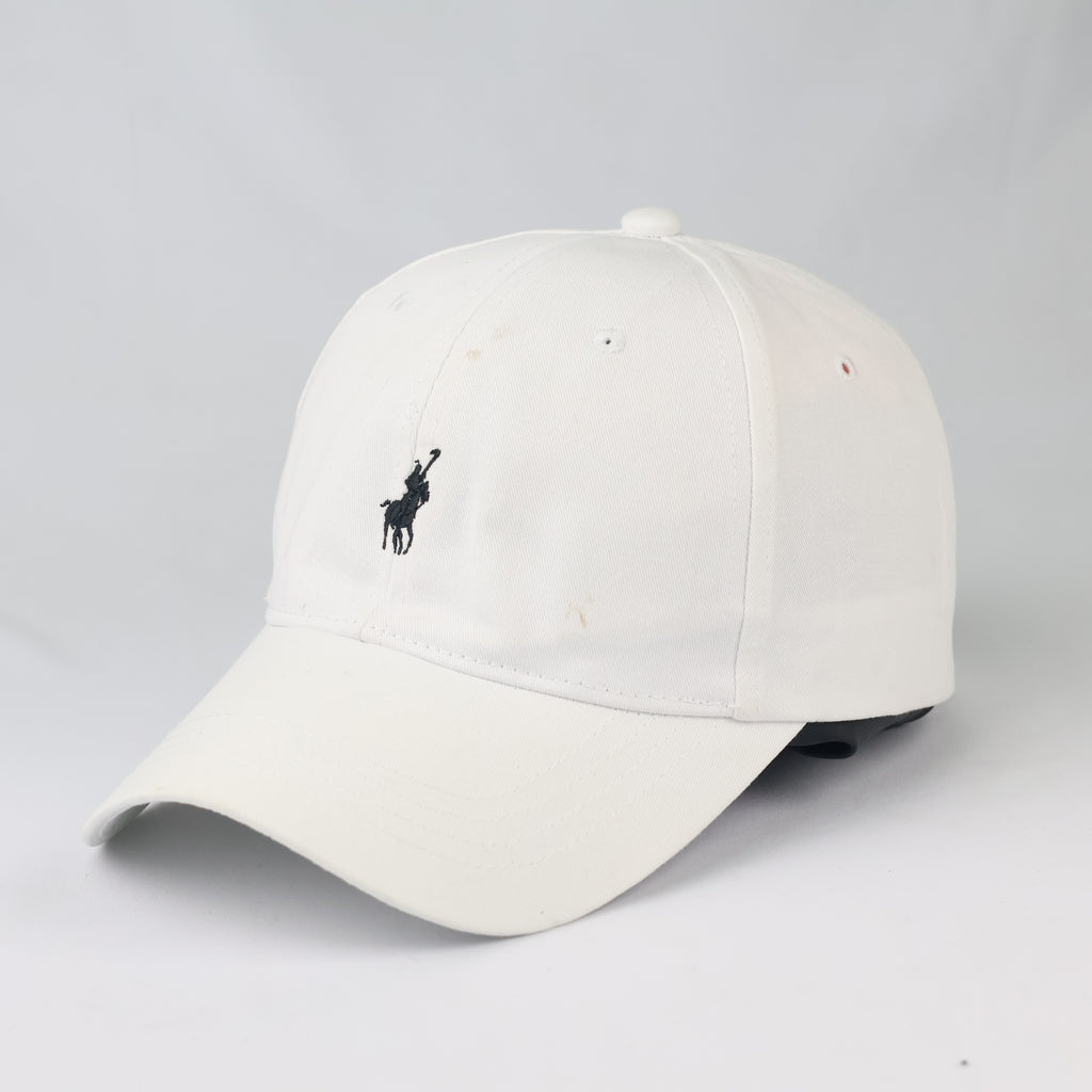Embroidered Polo Rider Dad Cap | Thrifted White Cotton Hat 56-58cm