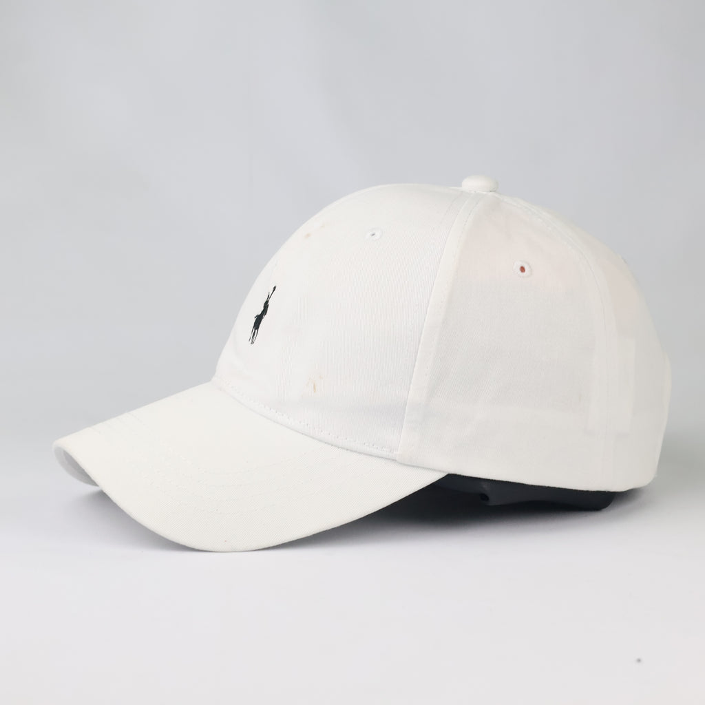 Embroidered Polo Rider Dad Cap | Thrifted White Cotton Hat 56-58cm