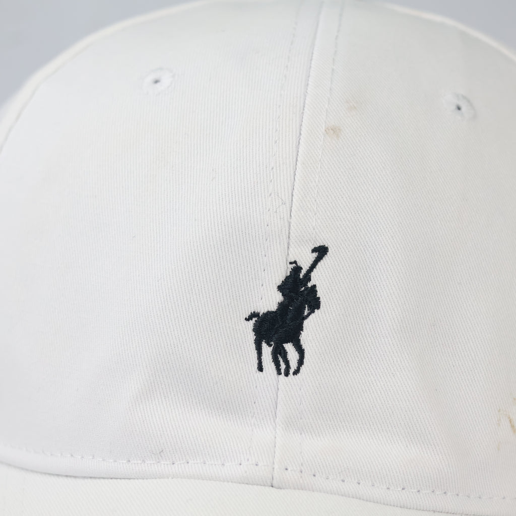 Embroidered Polo Rider Dad Cap | Thrifted White Cotton Hat 56-58cm