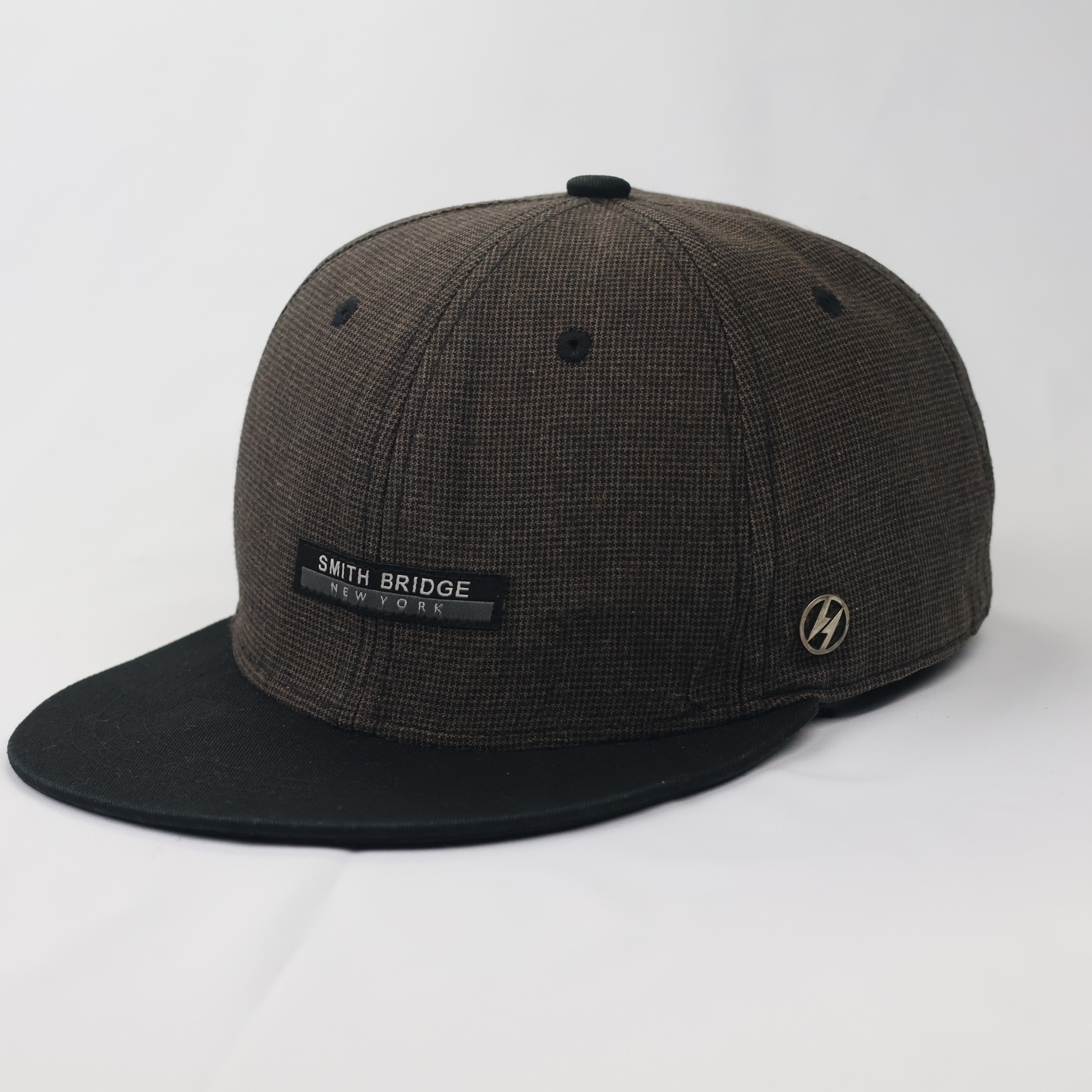Smith Bridge New York Brown Houndstooth Flat Brim Thrifted Snapback Hat