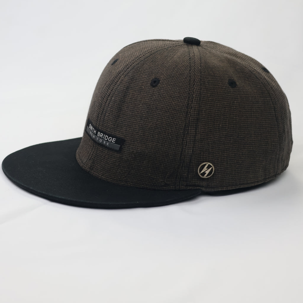 Smith Bridge New York Brown Houndstooth Flat Brim Thrifted Snapback Hat