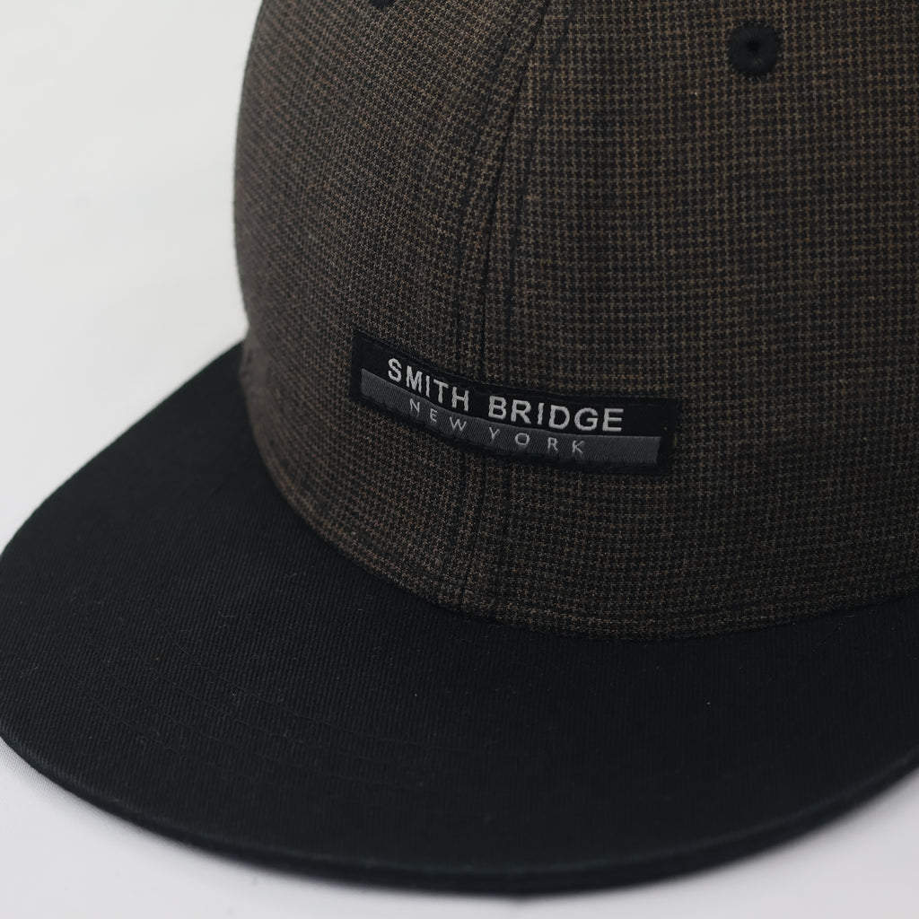 Smith Bridge New York Brown Houndstooth Flat Brim Thrifted Snapback Hat