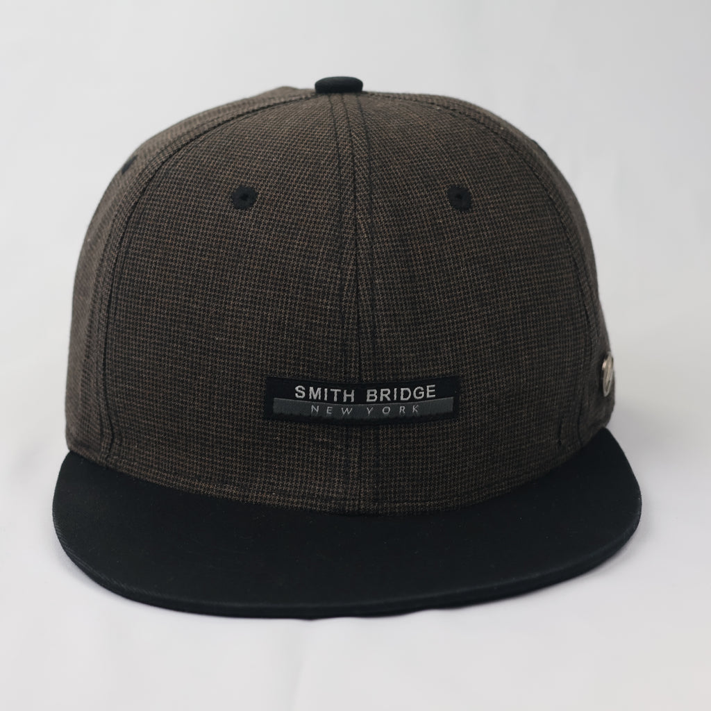 Smith Bridge New York Brown Houndstooth Flat Brim Thrifted Snapback Hat