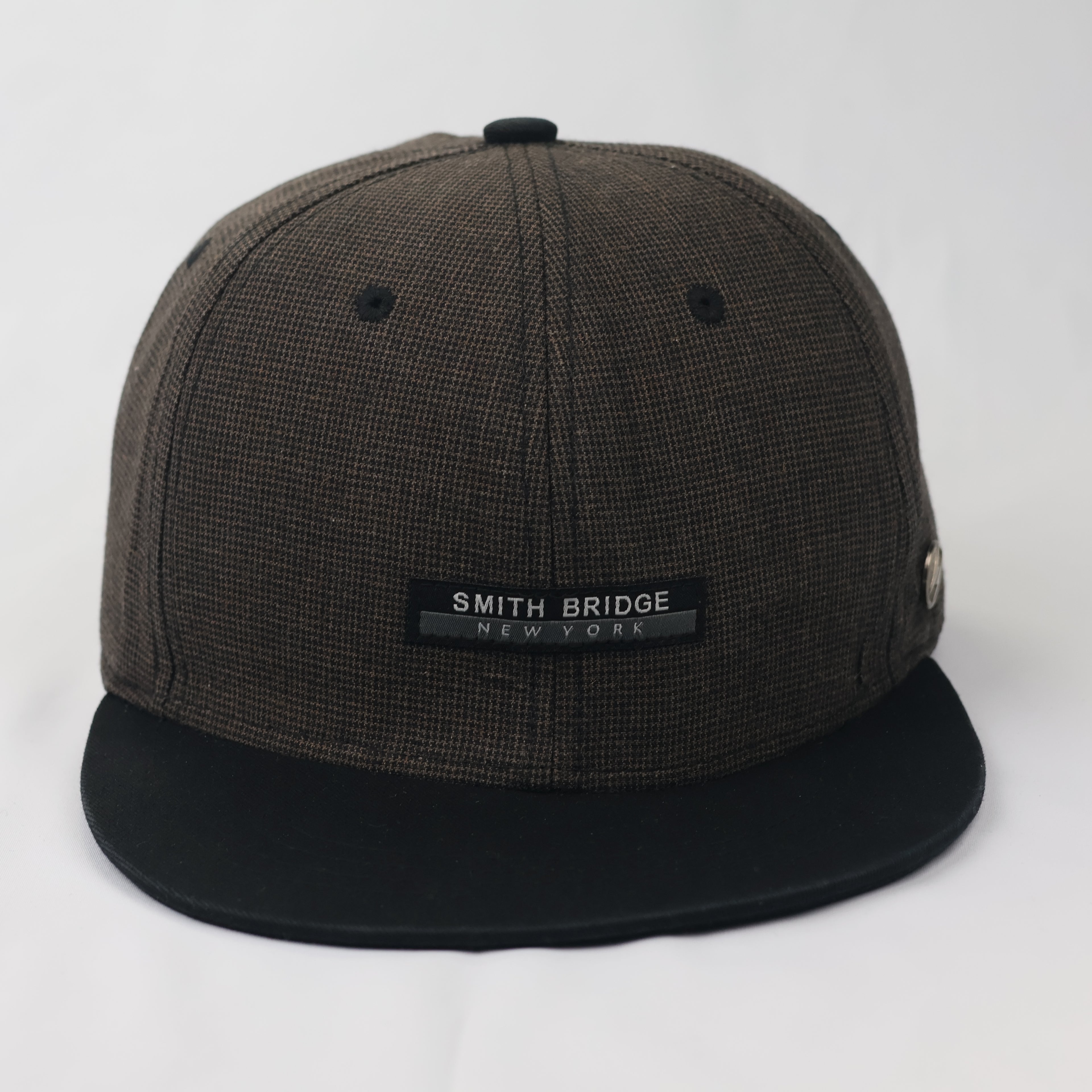 Smith Bridge New York Brown Houndstooth Flat Brim Thrifted Snapback Hat