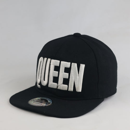 Thrifted Black Flat Brim "QUEEN" Snapback Hat | 10759