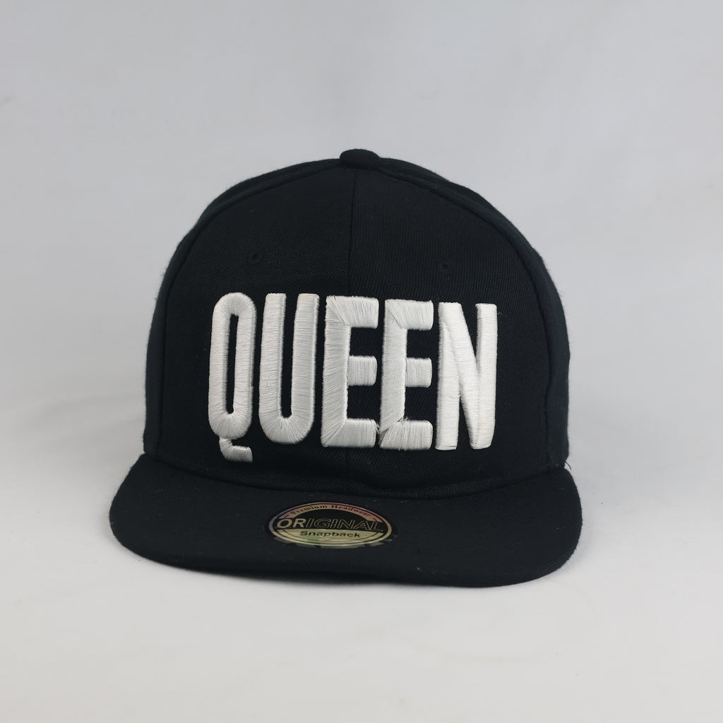 Thrifted Black Flat Brim "QUEEN" Snapback Hat | 10759