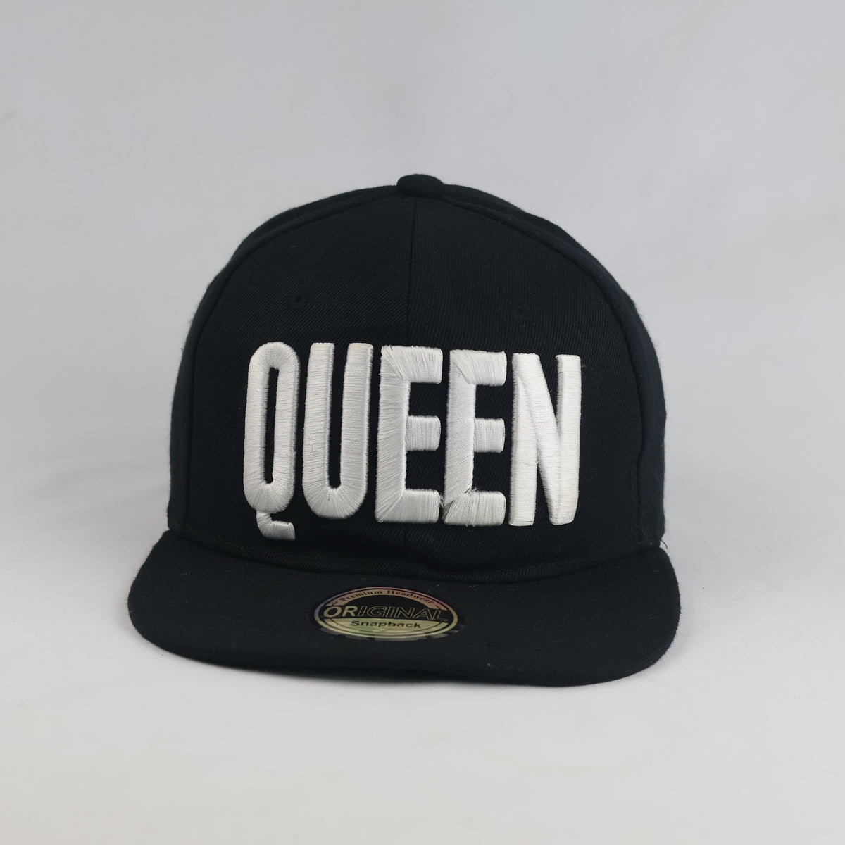 Thrifted Black Flat Brim "QUEEN" Snapback Hat | 10759